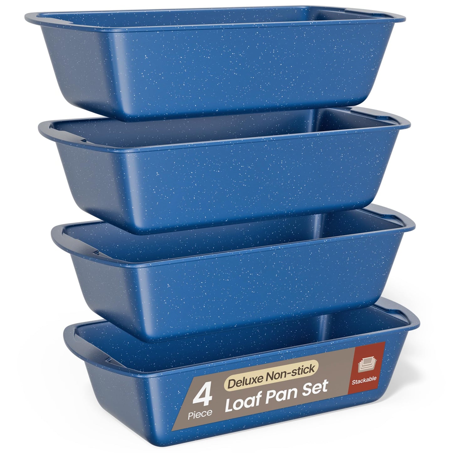 Nonstick Loaf Pan Set Pack of 4, Carbon Steel 11" Large Baking Bread Pan, Oven Safe Up to 450°F, PFOA, PFOS, PTFE Free, Space Saving Stackable Design, Stain Resistant, Dishwasher Friendly, Blue Marble