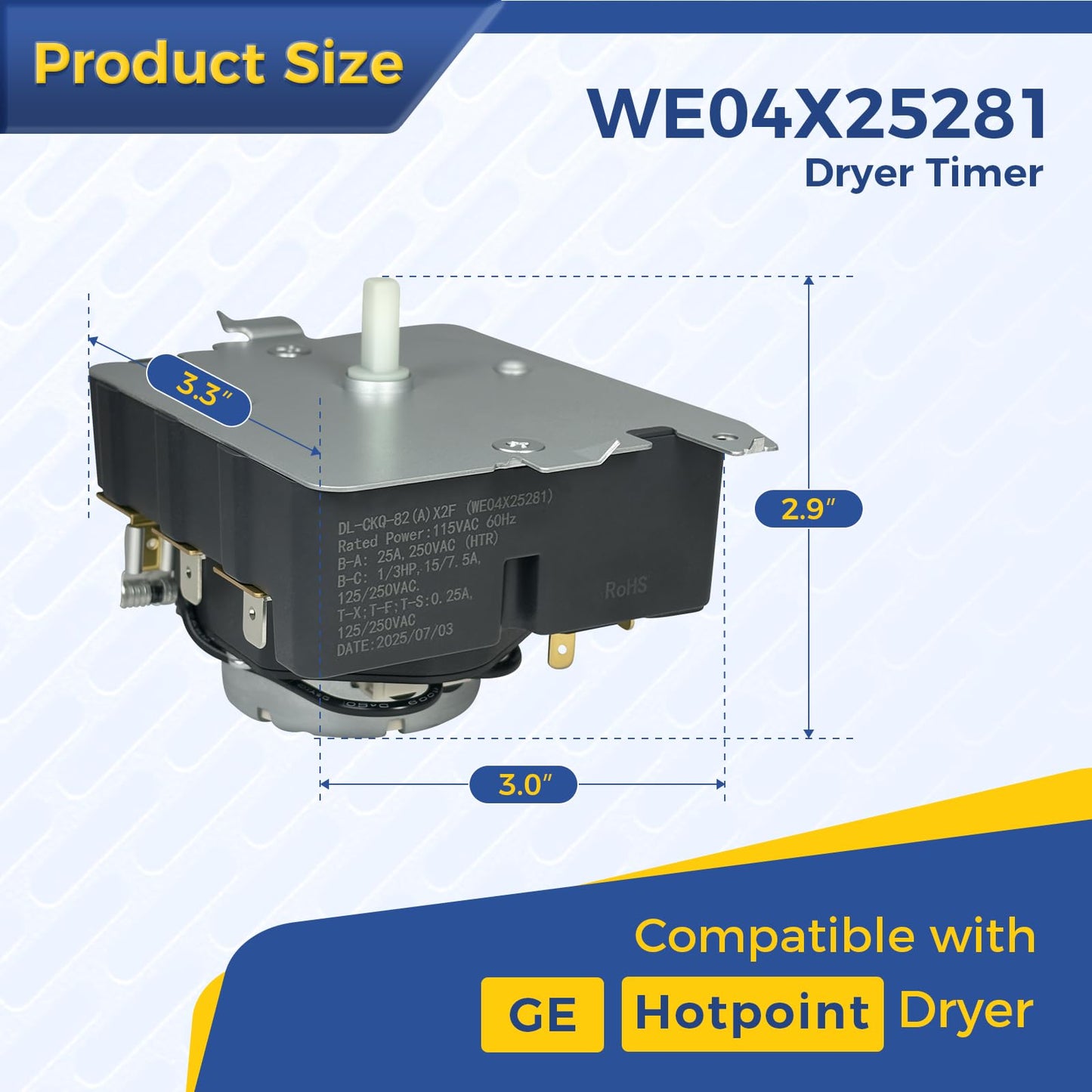 WE04X25281 Dryer Timer Compatible with GE Hotpoint, Replacement Part 4467036 AP6031731 PS11763068 EAP11763068 234D2377P002 TMD1CM34