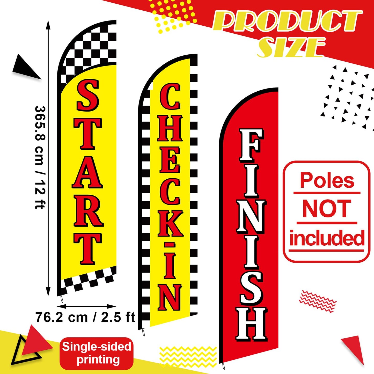 Hillsuren Start Finish and Check-in Advertising Package of 3 Feather Banner Red Yellow Swooper Flag Kits for Marathons, Races, Special Events, Poles Not Included