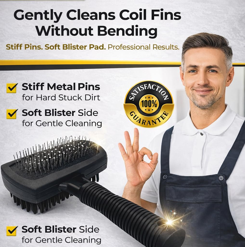 XCEL AC Coil Cleaning Brush & Fin Cleaner Comb – Double-Sided Air Conditioner Coil Brush for Evaporator & Condenser, Stainless Steel Pins, Safe for AC Fins, Heavy Duty HVAC Coil Cleaner Tool