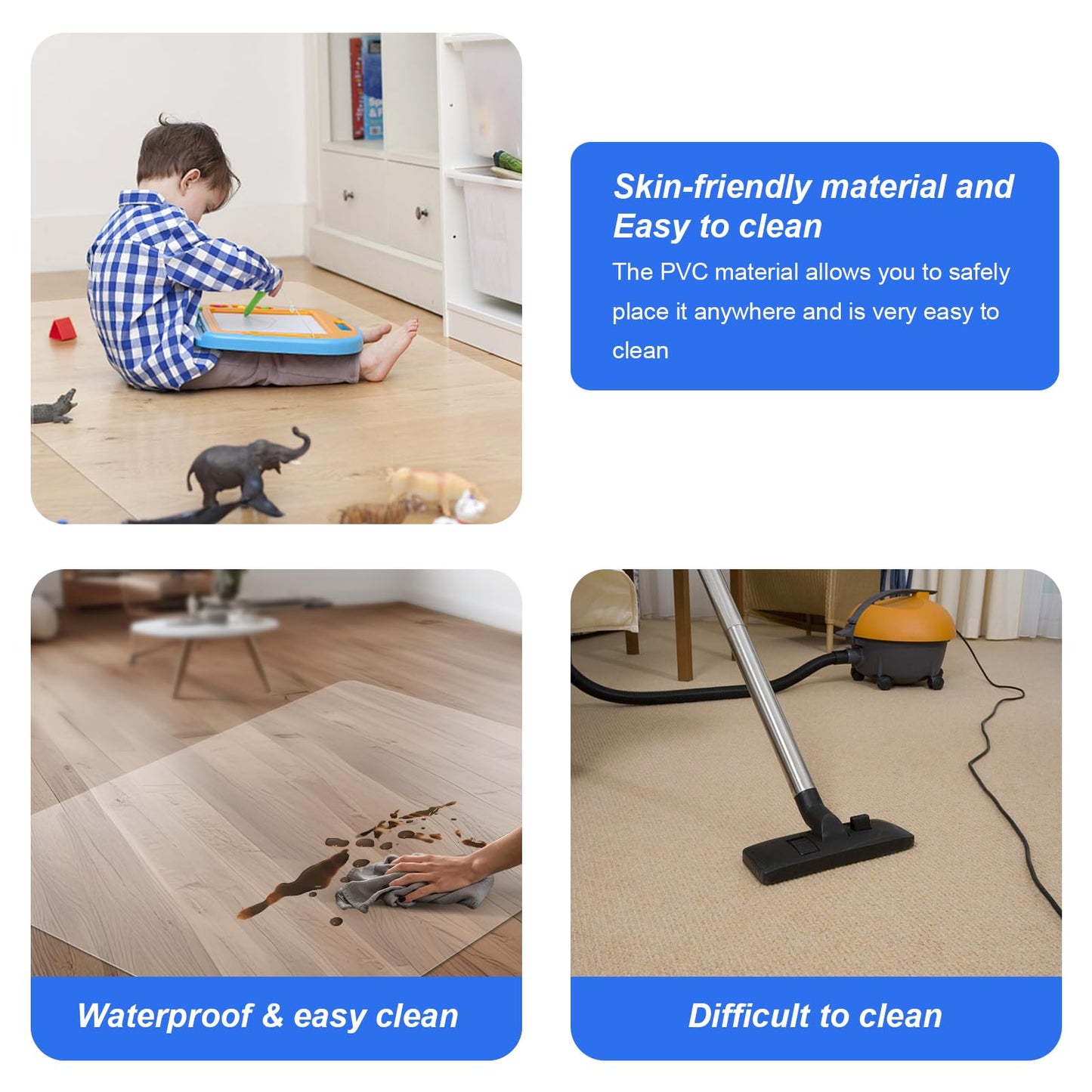 Azadx Chair Mat for Hardwood 60"x 48" Large Office Chair Mat for Hardwood Floors Protector Mat for Office Chair Easy Glide Rolling Plastic Clear Desk Computer Chair Mats for Home Offices