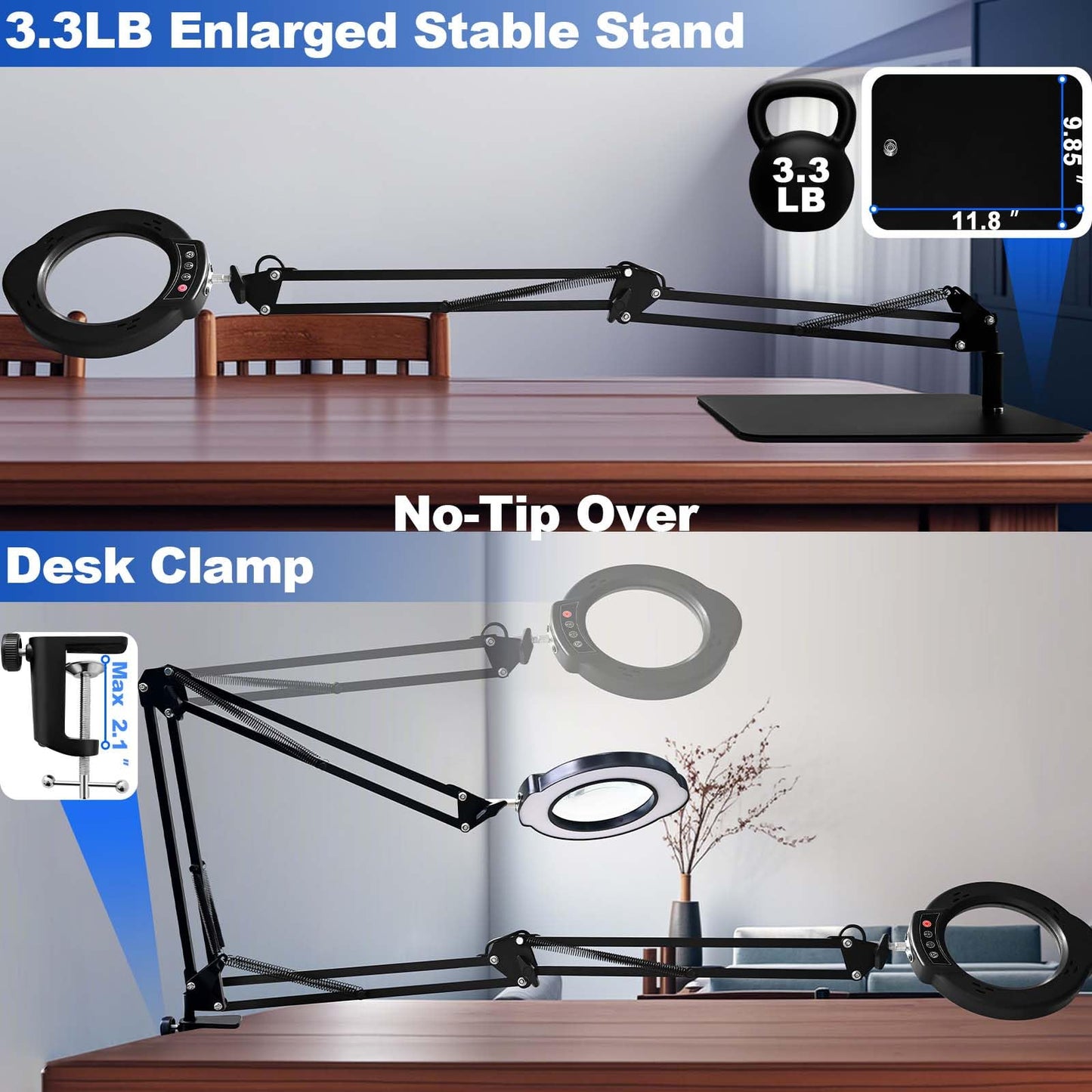 VvLons 15X Magnifying Glass with Light and Stand, 2-in-1 Lighted Magnifying Desk Lamp Dimmable Magnifier Lamp with Light and Clamp Long Arm 84PCS LED Beads Real Glass Lens for Work Close Work Hobby