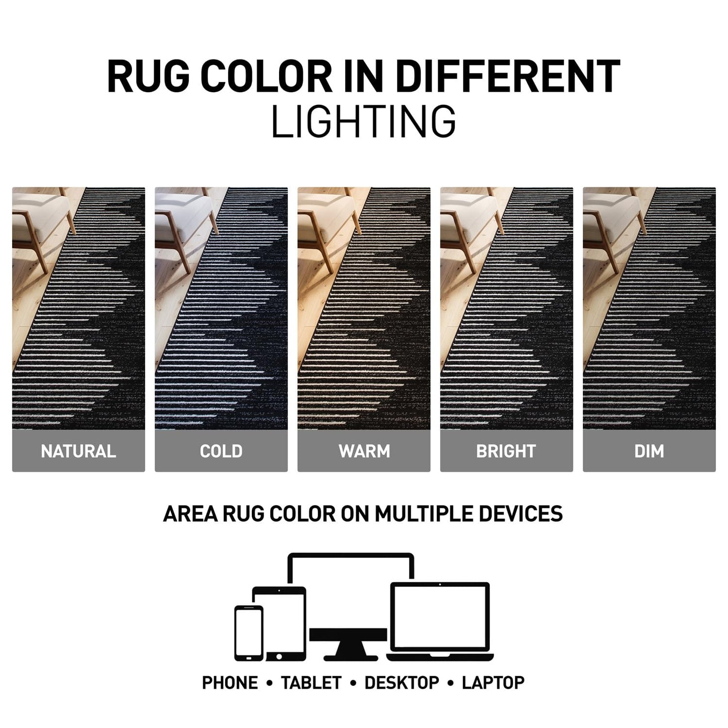Rugshop Bohemian Stripe Stain Resistant Carpet High Traffic for Hallway Entryway Living Room Kitchen Bedroom Laundry Runner Rug 2' x 7' Black