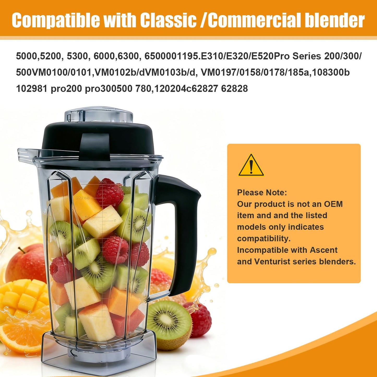 Pure Realm 64oz Replacement Container for Vitamix blender pitcher,BPA-Free Mixing Cup with Stainless Steel Blade, Compatible with 5200, 5000, 6000, 6300, E310, A2300, VM0101 etc, Dishwasher Safe