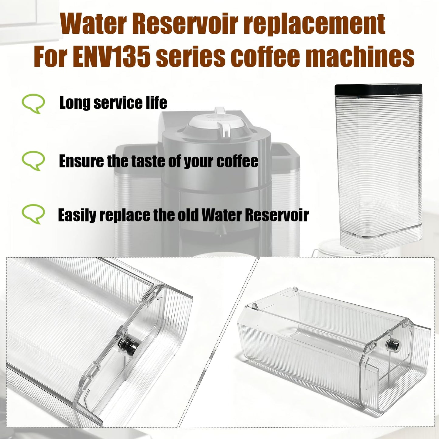 Water Tank Reservoir Compatible With Delonghi Nespresso coffee machine,Fit for Vertuo ENV135,ENV135B,ENV135BAE,ENV135GY,ENV135R,ENV135S,ENV135T,Water Tank/container for capsule coffee machine