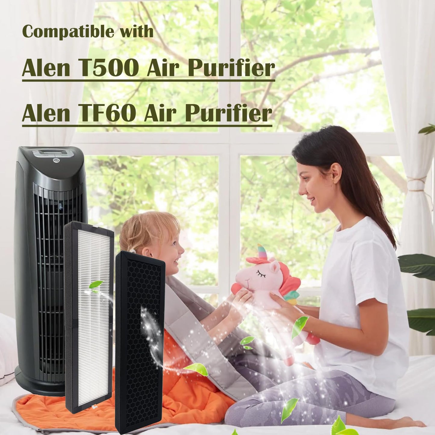 T500 Replacement Filter TF60 for Alen: T500 Air Purifier - Captures Pet Dander Dust Household Smell - Used for Homes with Pets & Living Rooms - 2 Pack H13 HEPA and 4 Pack Activated Carbon Filter