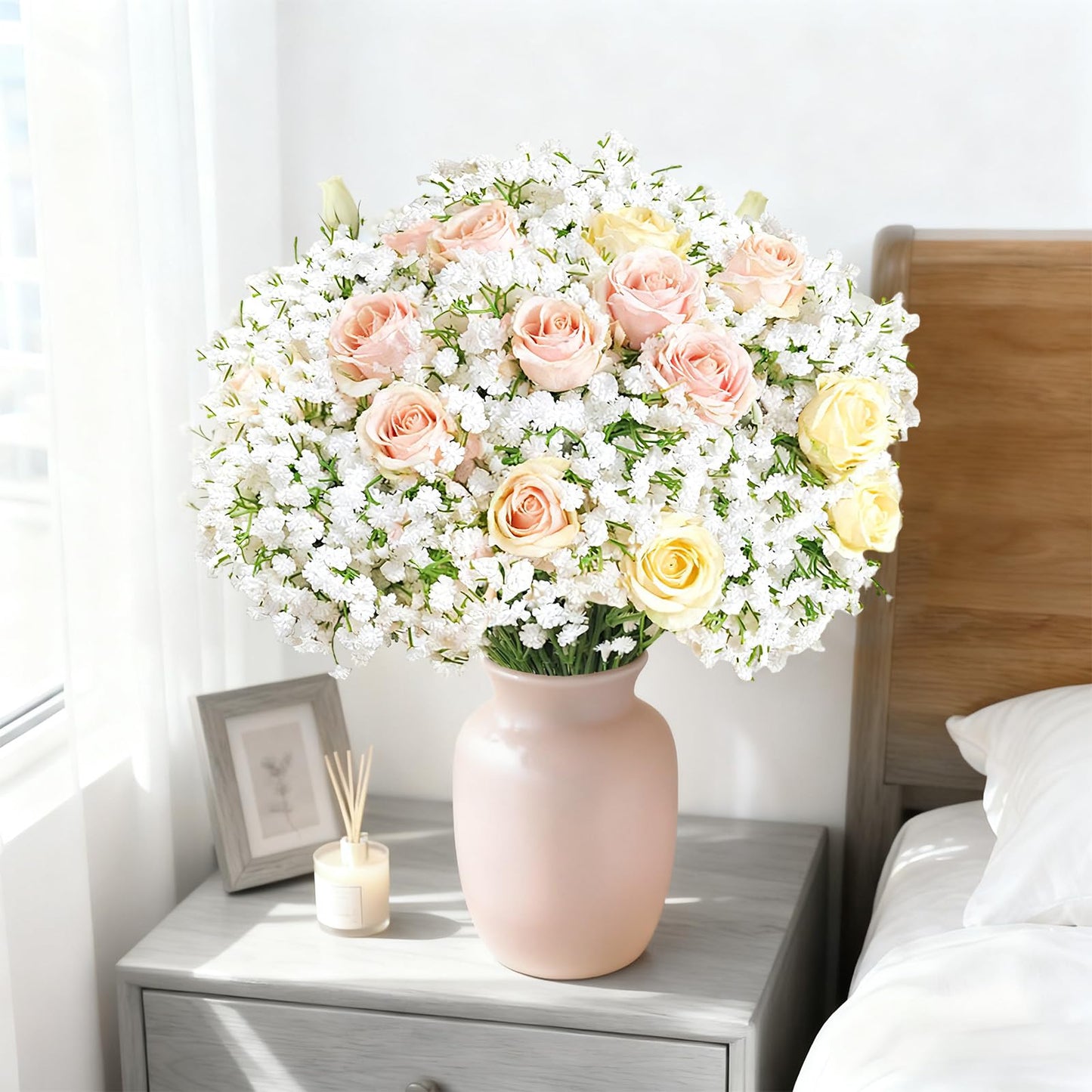 Cherica 100Pcs Babys Breath Artificial Flowers-Gypsophila Babys Breath Flowers Artificial Bulk-White Real Touch Fake Flowers for Wedding Home Garden Decor