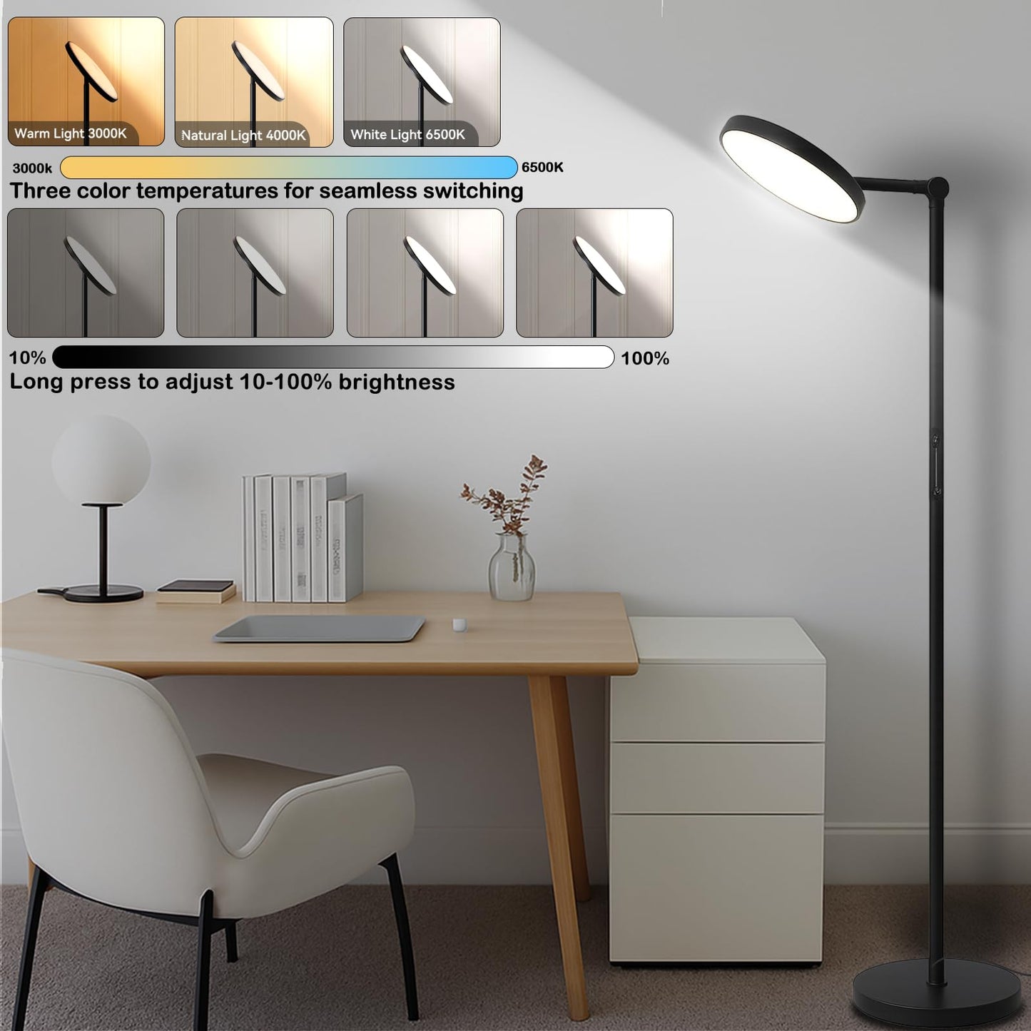 Lsoppn Sky Floor Lamps for Living Room, 30W/3000LM Super Bright LED Torchiere Lamp, Remote Control Stepless Dimmable Tall Standing Lamp, Modern 6ft Floor Lamp for Bedroom, Office