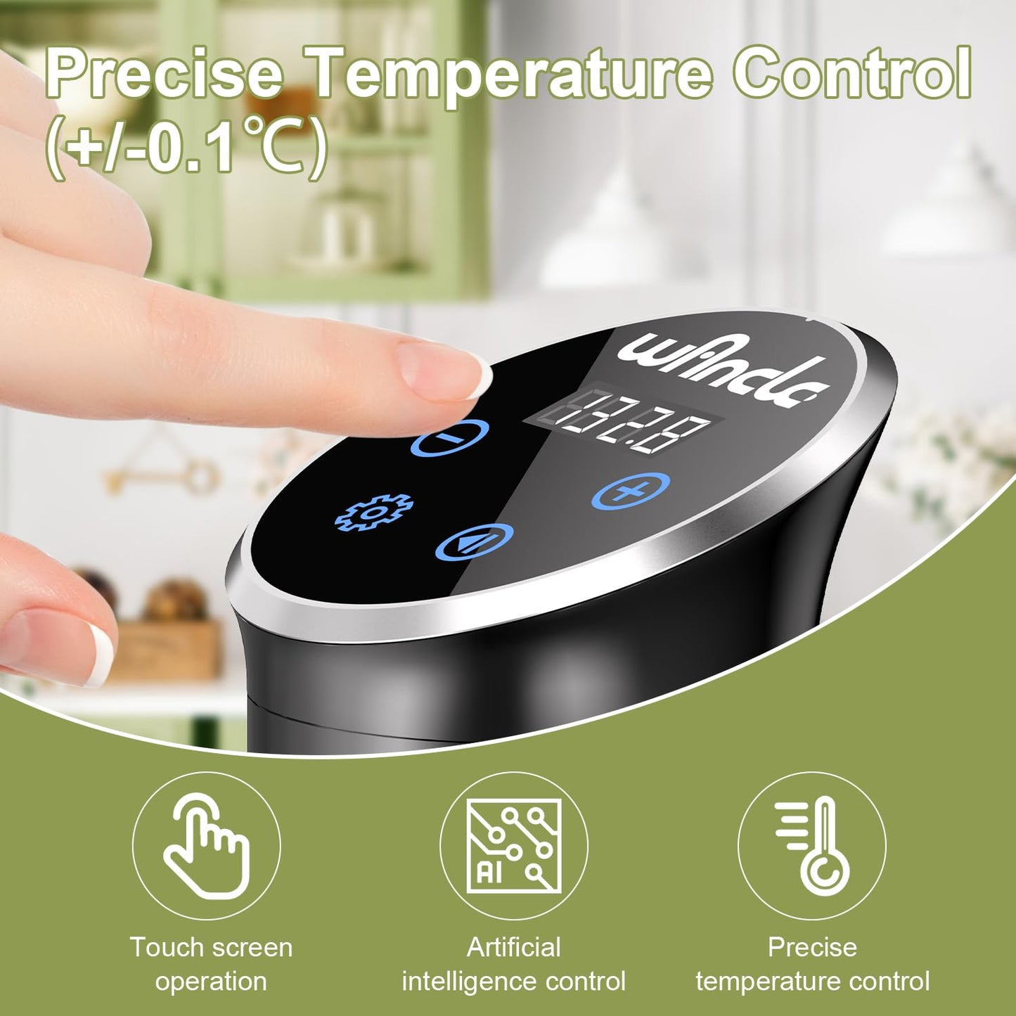 Sous Vide, Wancle 1100W Immersion Circulator, IPX7 Sous Vide Cooker, Small Space-Saving Design, Sous Vide Machines with Accurate Temperature Control, Black, 120V