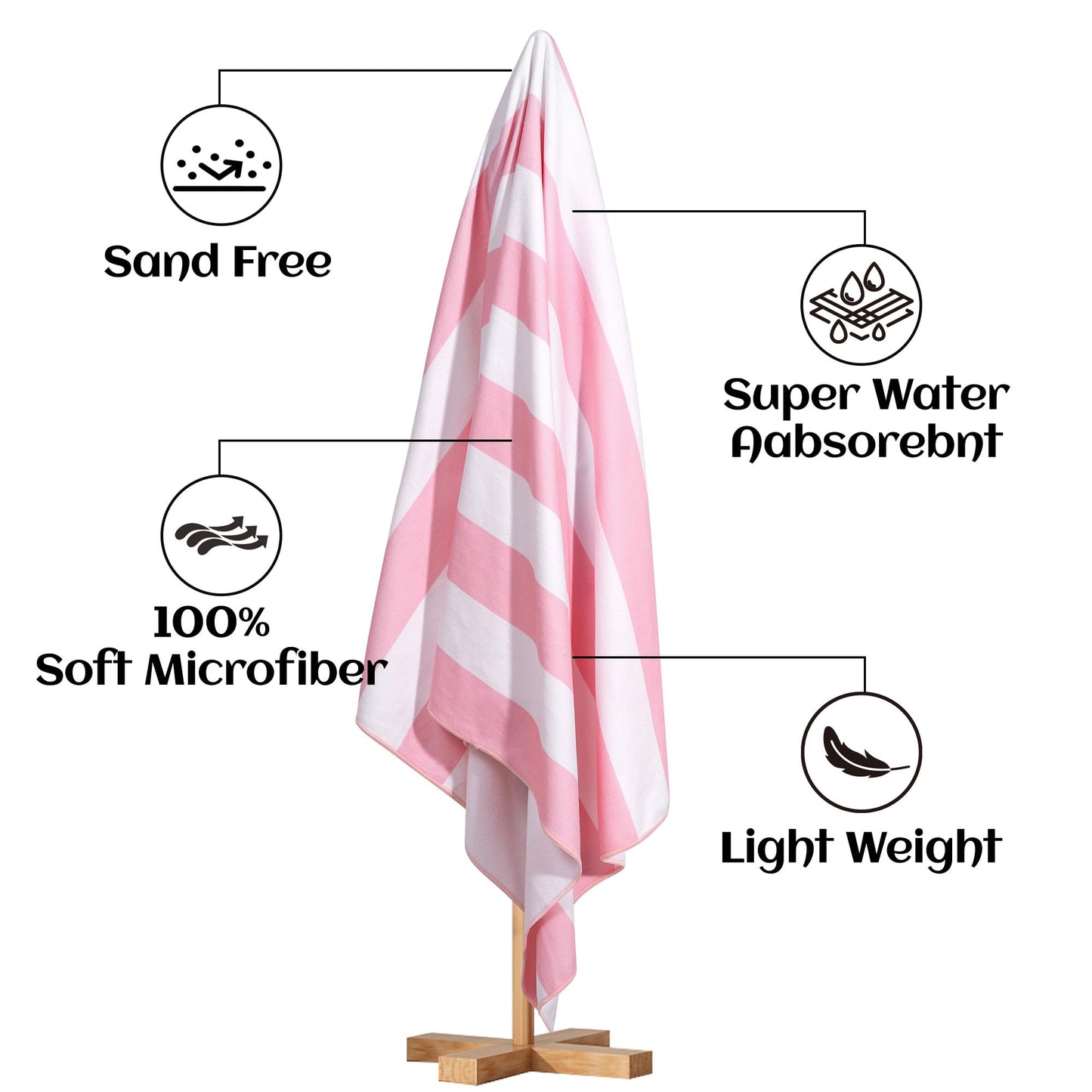 Touchat 4 Pack Beach Towels Oversized 30'' x 60'' Microfiber Pool Swim Bath Camping Travel Cabana Stripe Quick-Dry Super Absorbent Lightweight Sand Free Towel for Adults, Multi-Functional，Pink