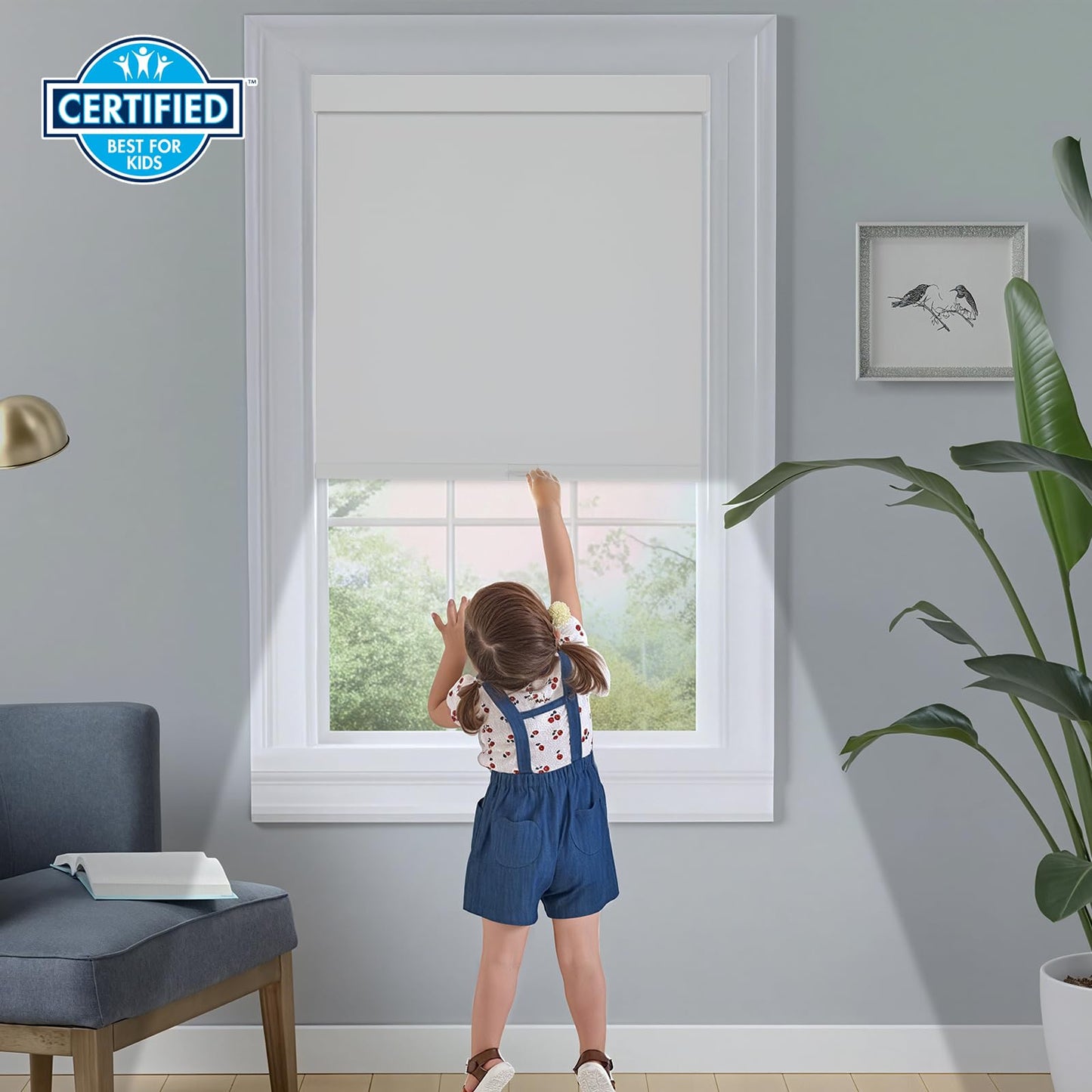 Persilux Cordless Blackout Roller Shades for Windows, Pull Down Blinds with Valance, Thermal Insulated Fabric, Free-Stop for Home, Door and Bedroom (White, 34.5"W x 64"H)