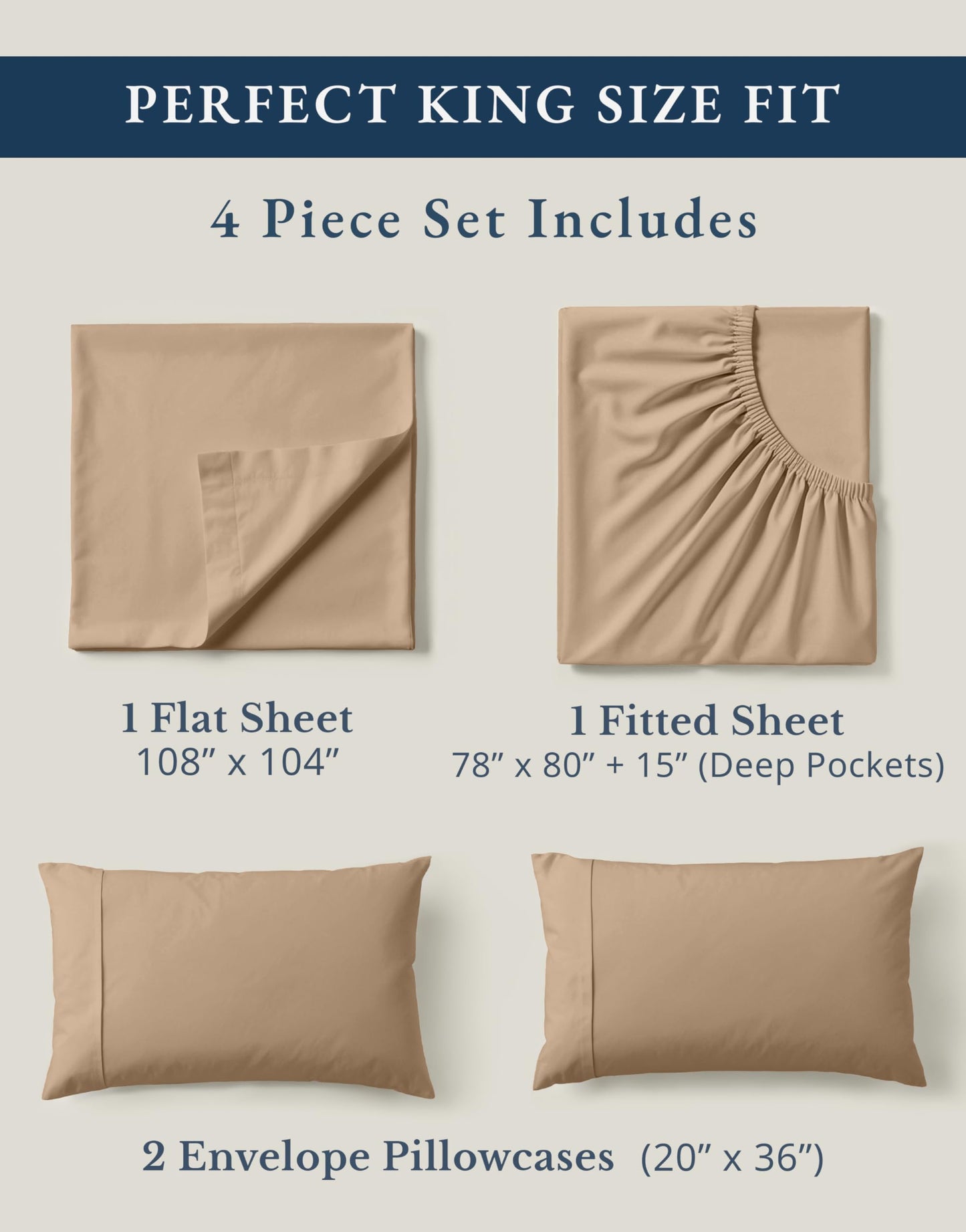 LANE LINEN 100% Organic Cotton Sheets Set, Long- Staple Percale Weave Ultra Soft Best- Bedding Sheets for Bed, GOTS Certified, Fits Mattress Upto 15inch Deep Pocket (King, Taupe)
