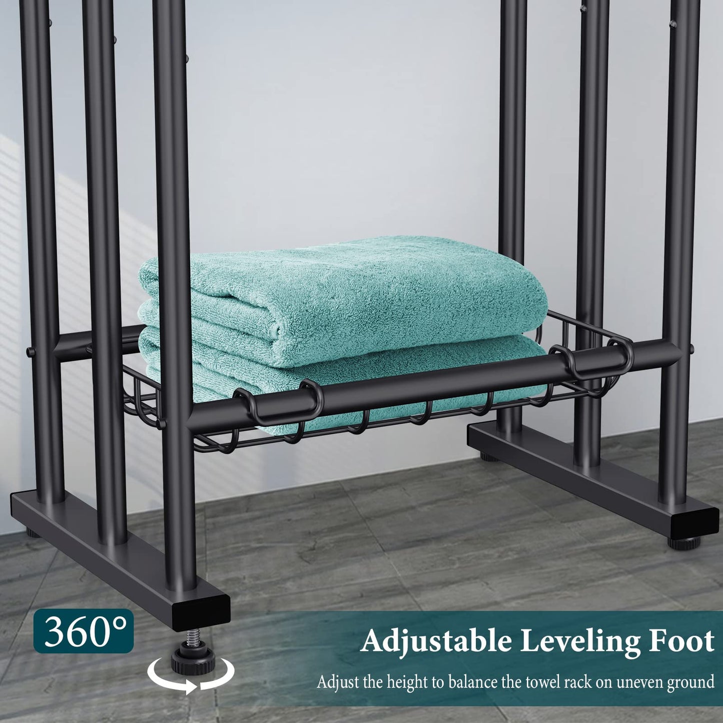 Kayfia 40" H Free Standing Towel Rack, 3 Tier Alloy Steel Stand with Basket, Blanket Drying and Display Rack for Oversized Bath Towels Bathroom Accessories, Next to Tub or Shower