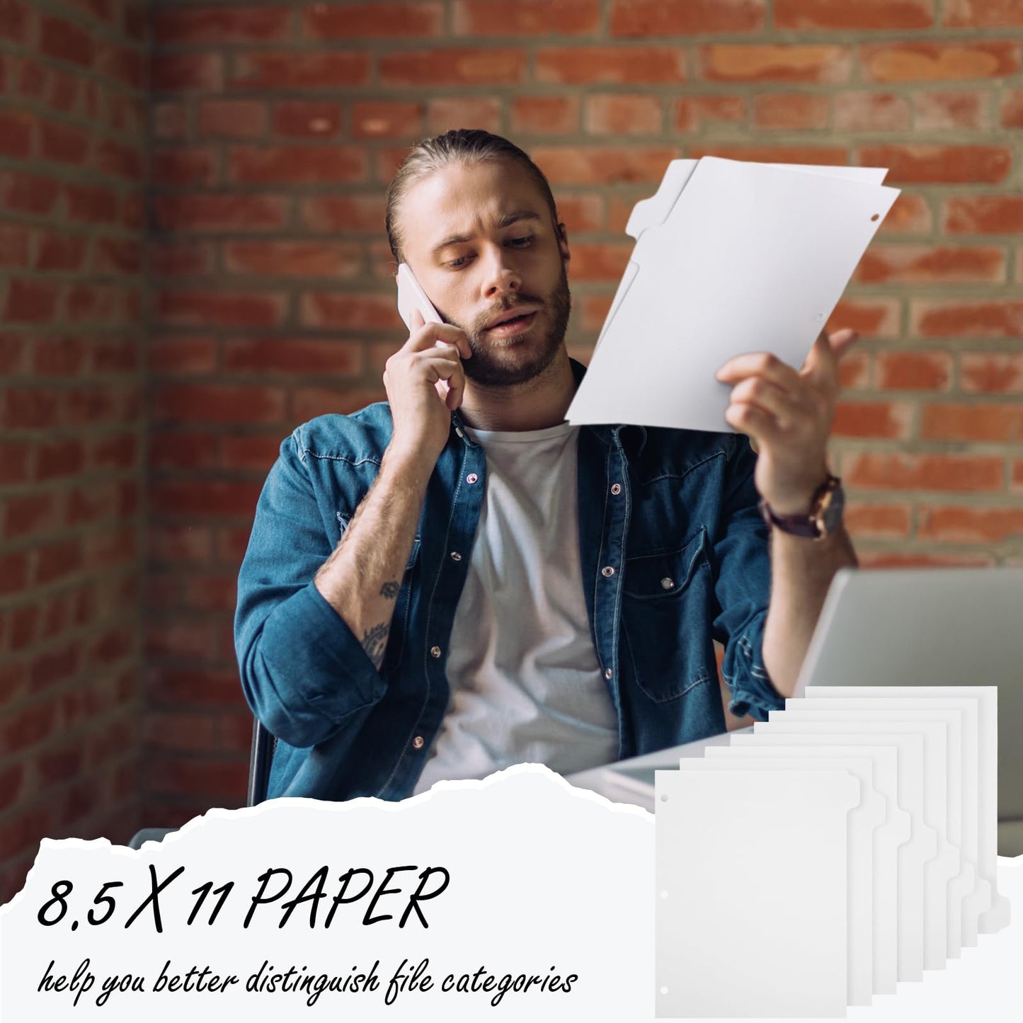 Harloon 30 Set 30 Set 3 Ring Binder Dividers with 8 Tabs, 1/8 Cut Tab Divider 3 Hole Punch 8.5 x 11 Inch Blank Index Binder Bulk 230 GSM Heavyweight Paper for School Class Office Home (White)