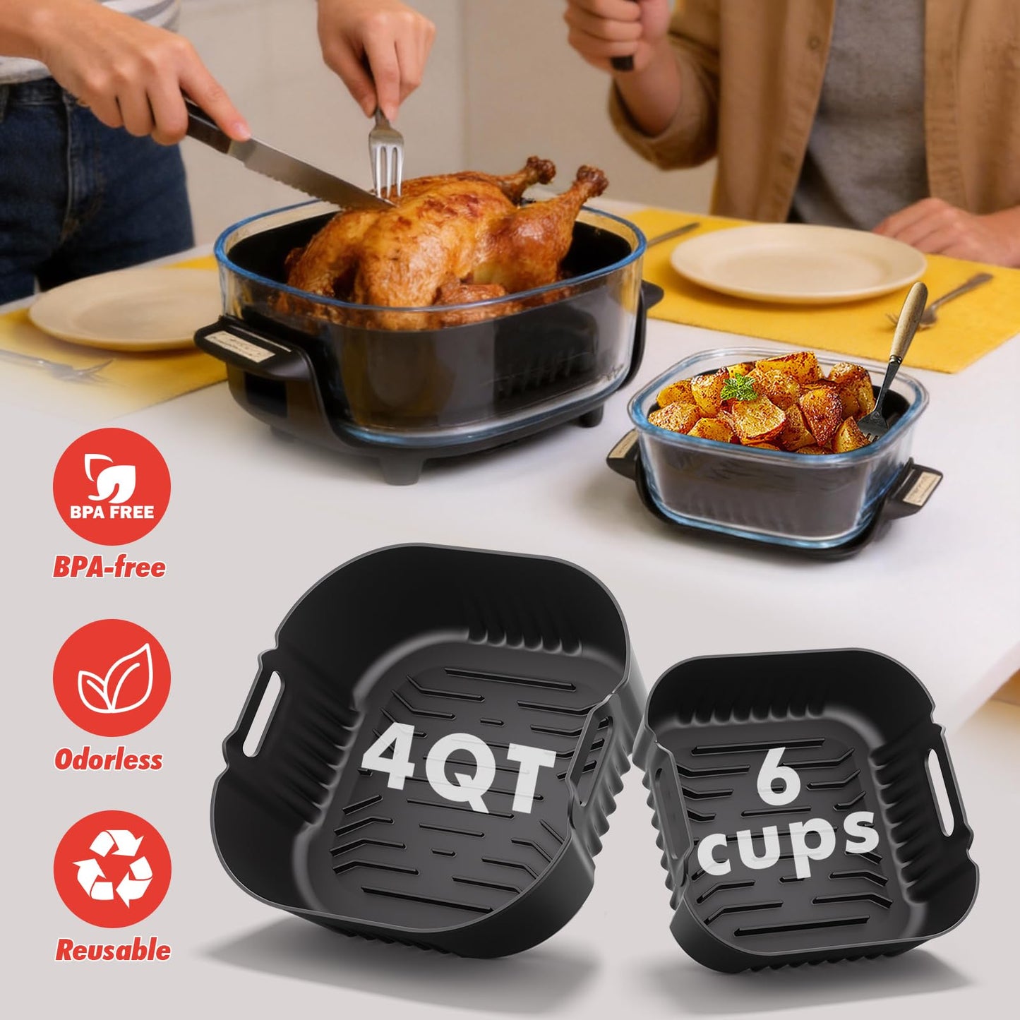Air Fryer Accessories for Ninja Crispi 4QT & 6-Cup Glass Containers FN101GY | FN101ST | FN101SG | FN103BF, 12 Piece Ninja Crispy Accessories Silicone Liners, Paper Liners Disposable, Trivet Mat