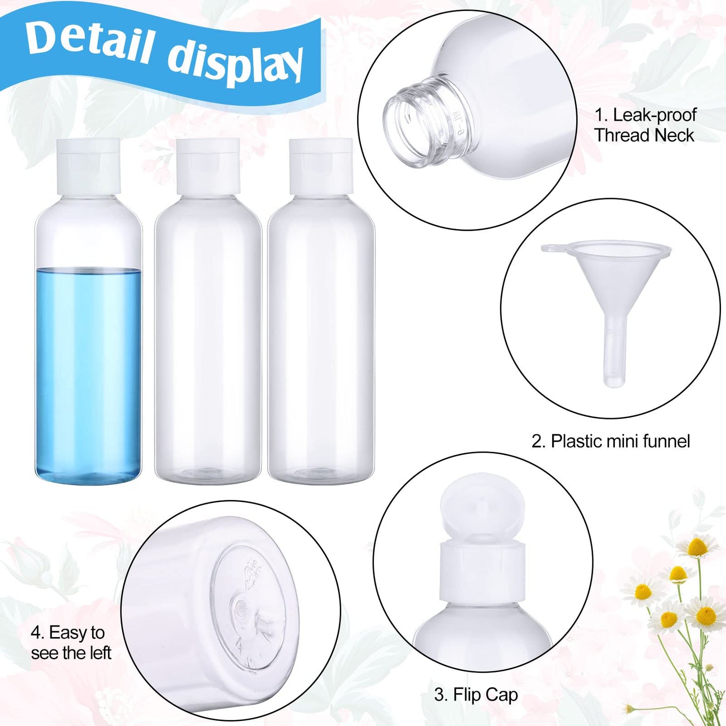 100 Pcs 3.4oz Small Travel Bottles Plastic Empty Squeeze Bottle Clear Refillable Shampoo Container with 5 Funnel for Liquids Cream Cosmetic Toiletries