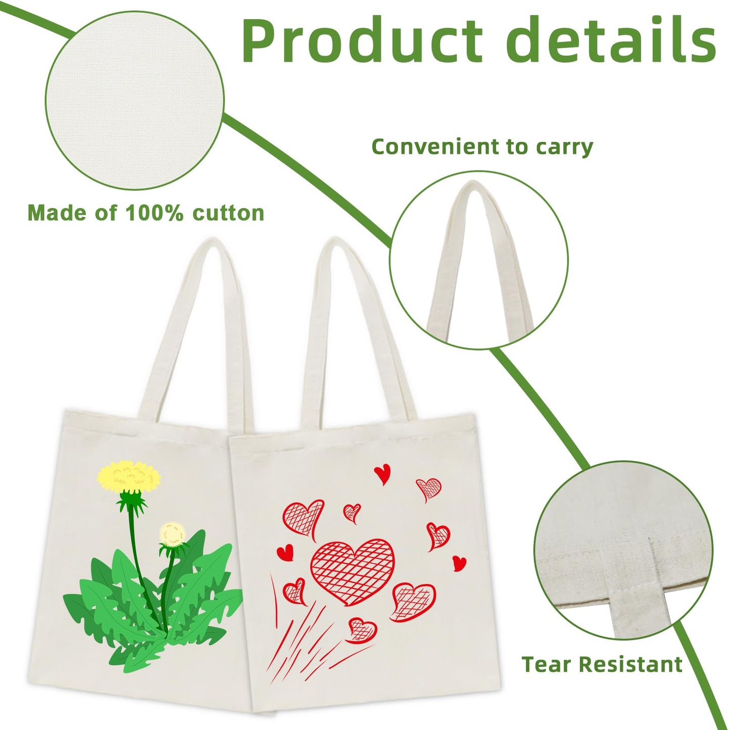 HECTOLIFE 24 Pack Canvas Tote, Reusable Blank Canvas for Shopping,Grocery Bags,DIY Gift Bags