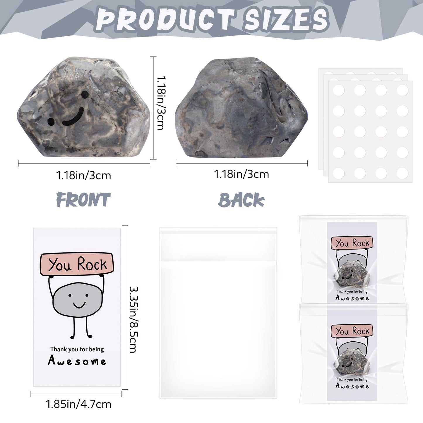 Huwena 100 Sets Inspirational You Rock Employee Appreciation Gifts End of Year Teacher Gifts Smile Resin Stone with Thank You for Being Awesome Rock Card Bulk for Team Staff Coworkers Party Favor