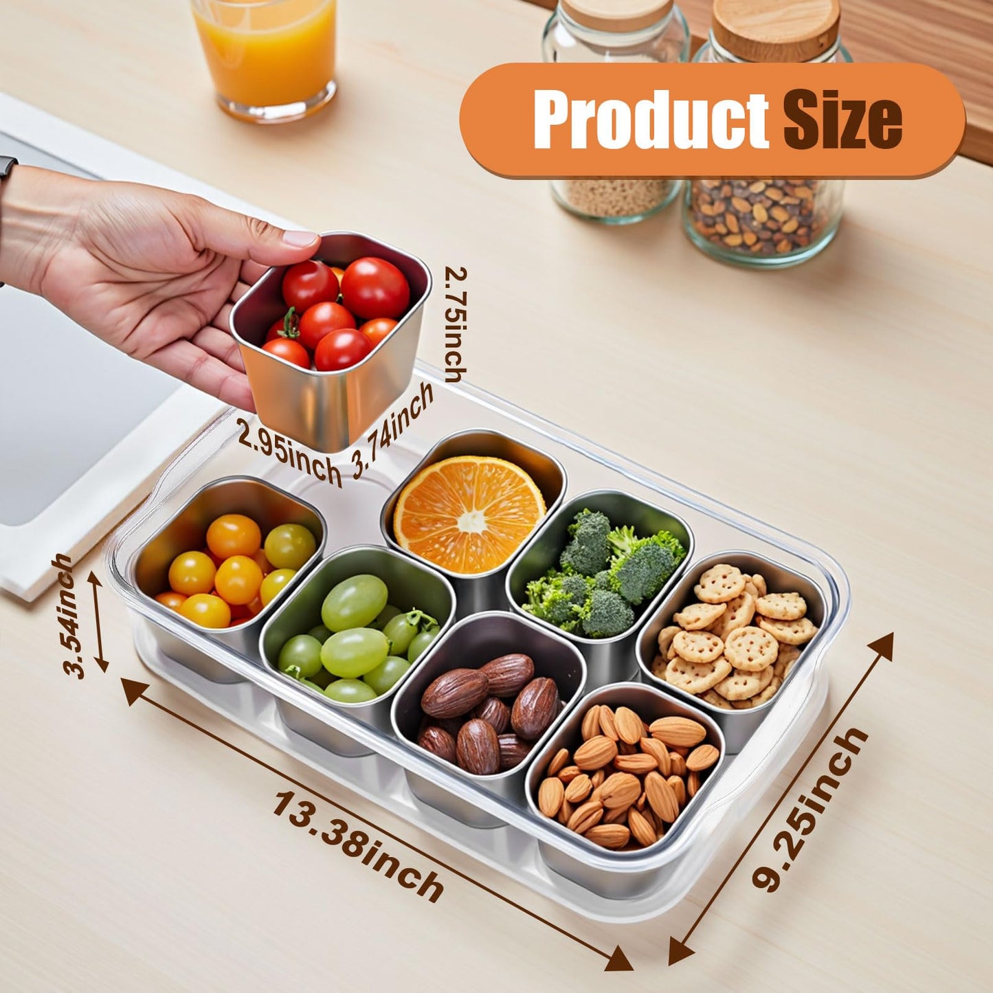 Snackle Box Container, 304 Stainless Steel Snack Containers, Snacklebox, Divided Serving Tray with Lid and Handle, Portable Snack Tray for Beach, Road Trip, Picnic, Boat Days, Ball Games and Pool