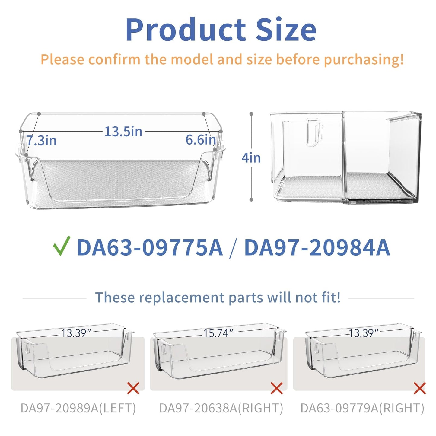 (2-Pack) Upgraded DA63-09775A DA97-20984A Refrigerator Door Bin Compatible with Sam-sung Fridge Door Shelves RF27T5201SR RF28T5001SR Fit for Sam-sung Refrigerator Door Shelf Replacement RF27T5241SR