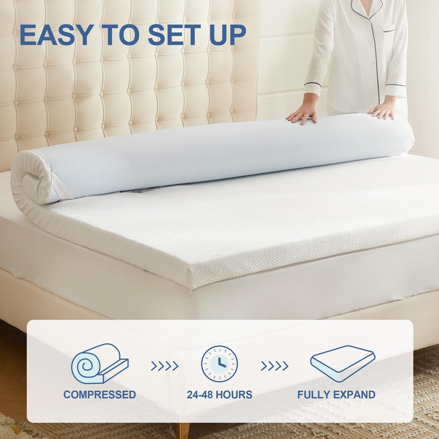 Eiayeebil 2 Inch Memory Foam Mattress Topper Twin, Memory Foam Pad with Removable & Washable Cover, Bed Topper for Back Pain, Non-Slip Ventilated Design, Twin Size