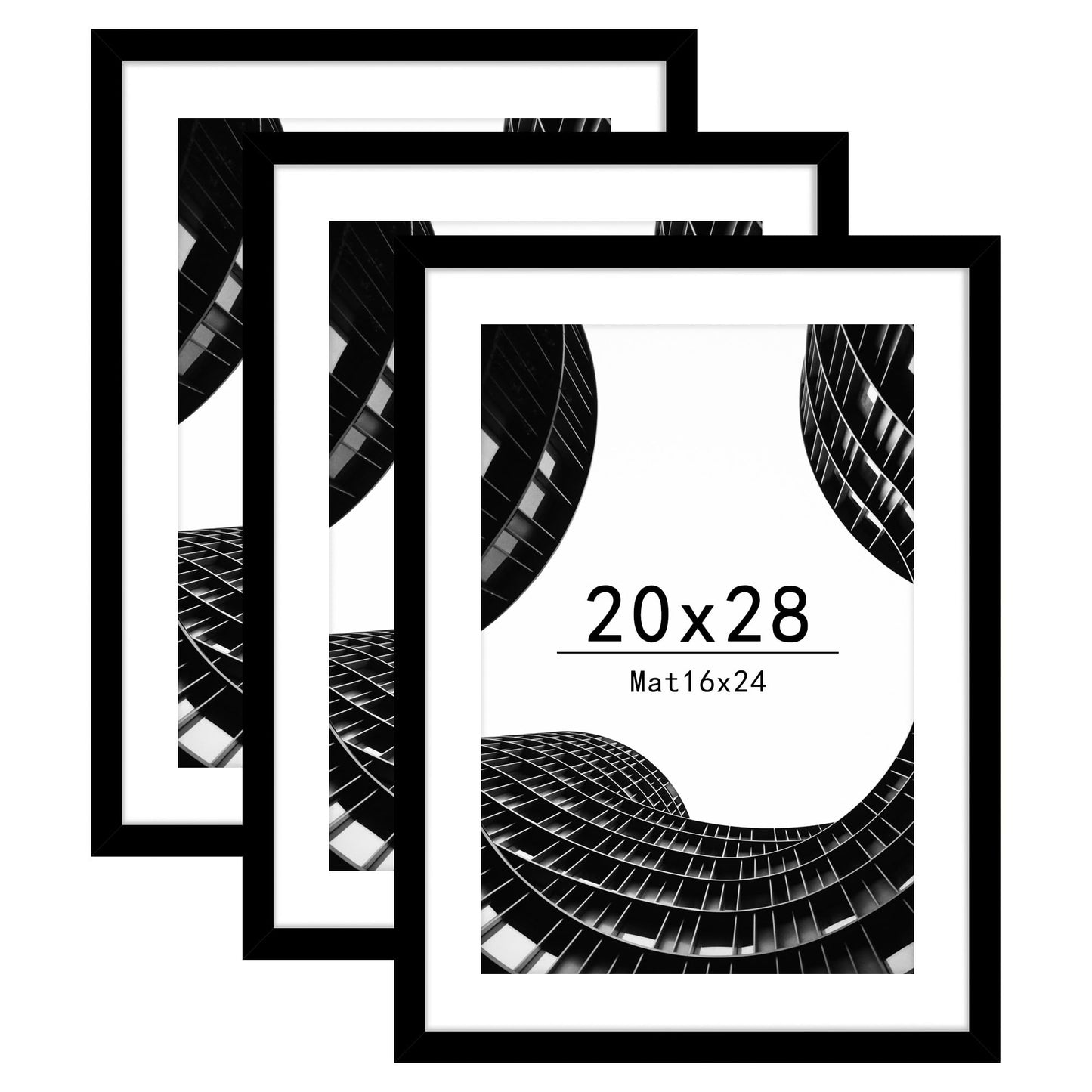 Abtgt 20x28 Picture Frame Set of 3, Display Pictures 16x24 with Mat or 20x28 without Mat, Poster Frame for Wall Mounting Display, Black
