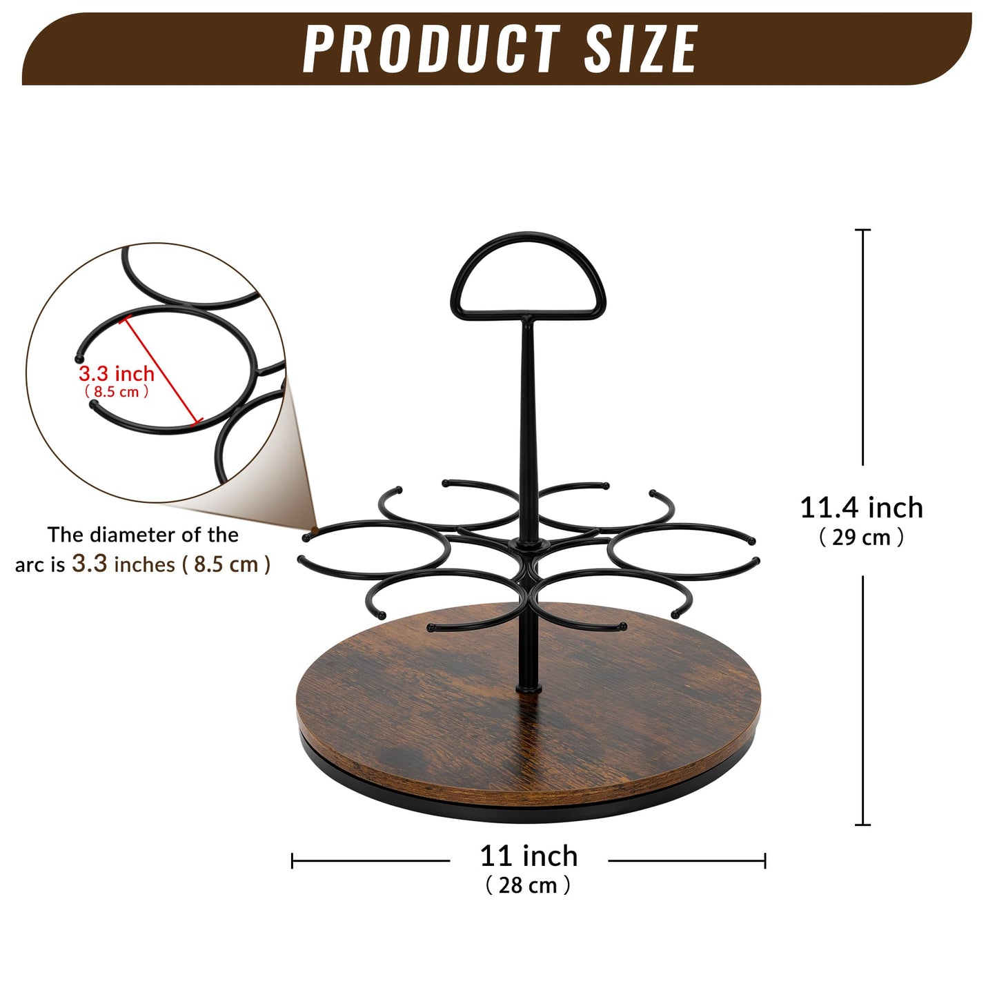 SUNNEKO Rotating Coffee Syrup Organizer Hold 6 Bottles, Wood Coffee Syrup Rack for Countertop, Large Bottle Holder Stand for Bar Station, Turntable Wine Display Tray (Black - 6 Bottles)