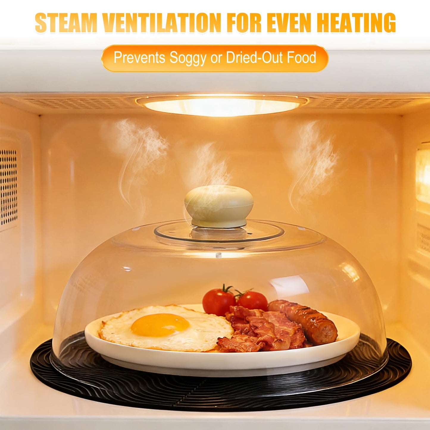 WENWELL Glass Microwave Splatter Cover with Silicone Mat, 10Inch Plate Splatter Food Lid with Integrated Grip Handle and Vent Hole, BPA Free, Dishwasher Safe