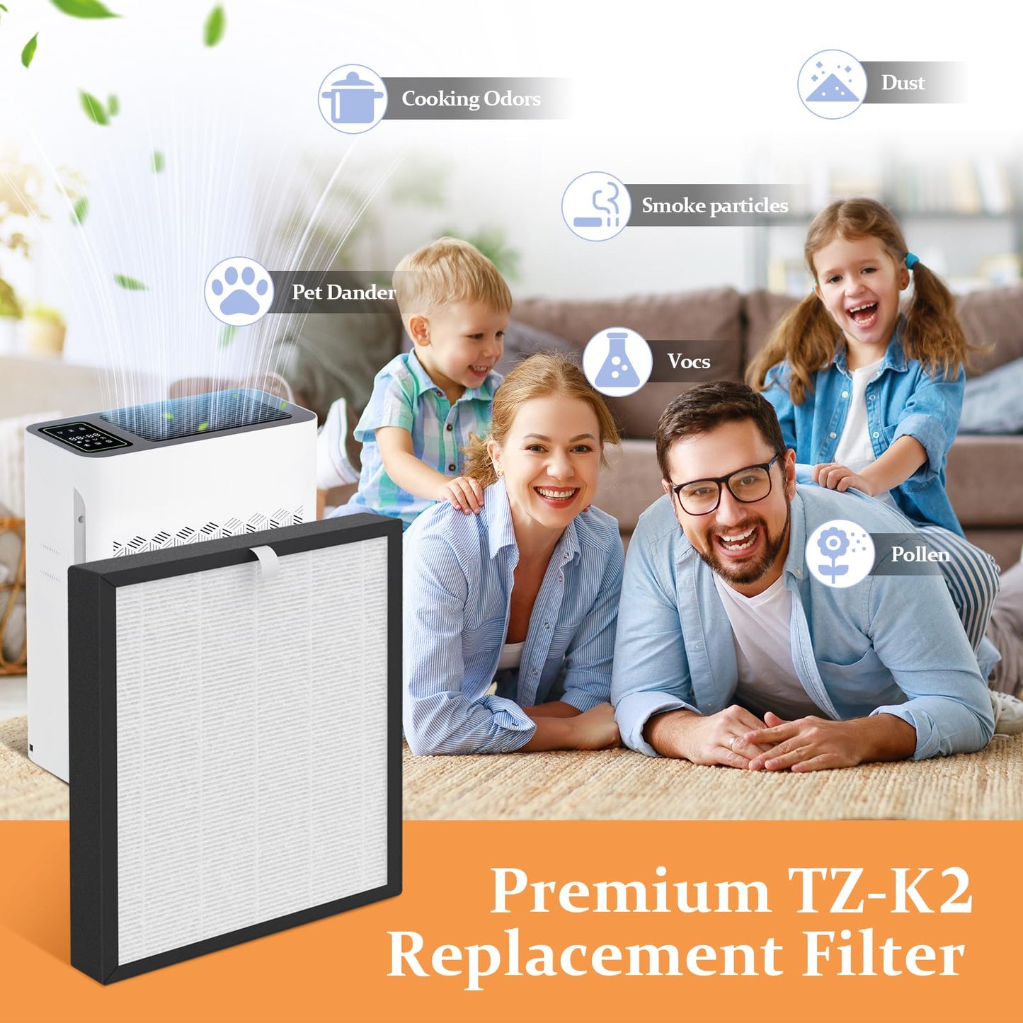 SAKEGDY TZ-K2 Replacement Filter Compatible with ToLife Air Cleaner Purifier TZ-K2, 3-in-1 Main TZ-K2 Filter, Activated Carbon and Pre-Filter, TZ-K2-A Replacement Filter, 4 Packs
