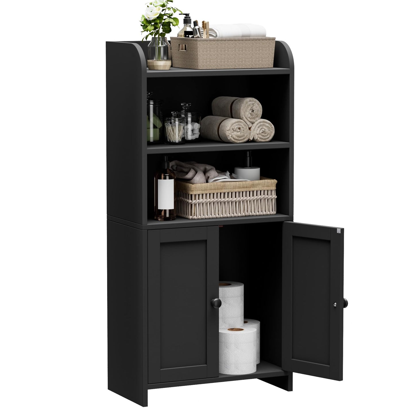 Homhedy Small Bathroom Storage Cabinet, Freestanding Toilet Paper Storage with 2 Doors and Shelves, Bathroom Organizers and Storage for Small Spaces, Laundry Room, 7.9" D x 14.6" W x 31" H, Black