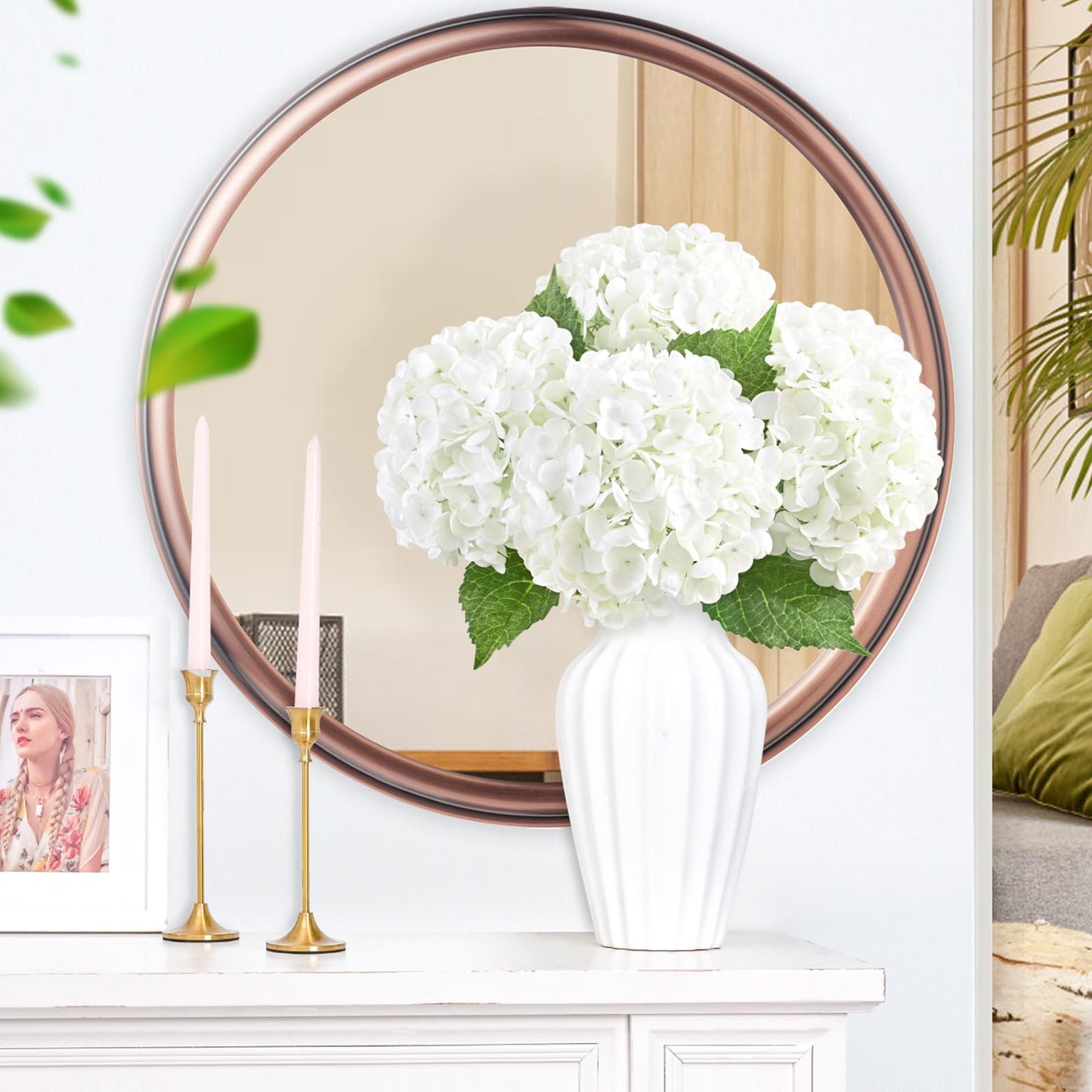 Yastouay 4 Pcs Real Touch Hydrangea Artificial Flowers, 21" White Full Faux Hydrangea Flowers Latex Fake Flowers for Home Decor Party Floral Arrangements Wedding Bouquets Centerpieces Outdoor Decor