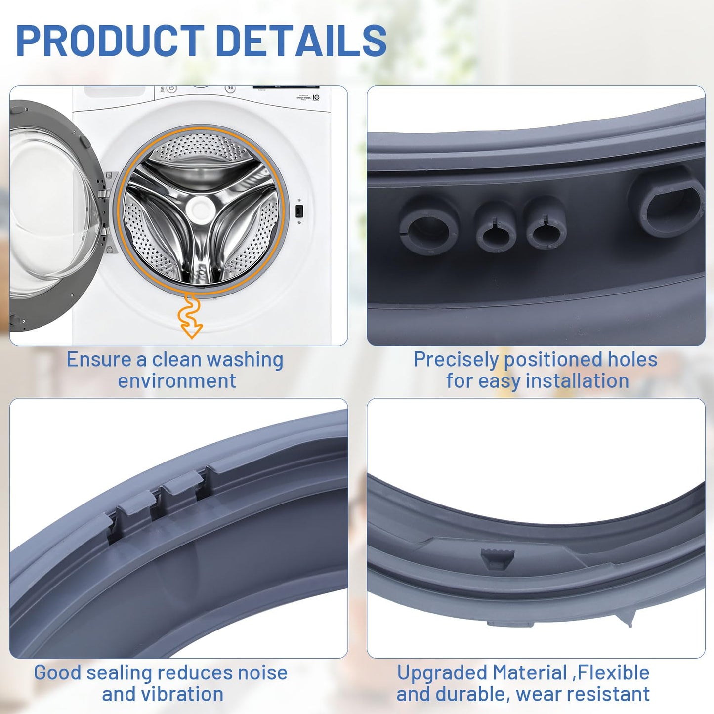 WM3700HWA/00 WM3500CW/00 WM3700HVA/00 Washer Door Boot Seal Gasket WM3270CW WM3180CW/00 WM3080CW/00 WM3670HVA/01 WM3370HVA/01 MDS47123619 for Kenmore,for LG Front Load Washer Rubber Seal