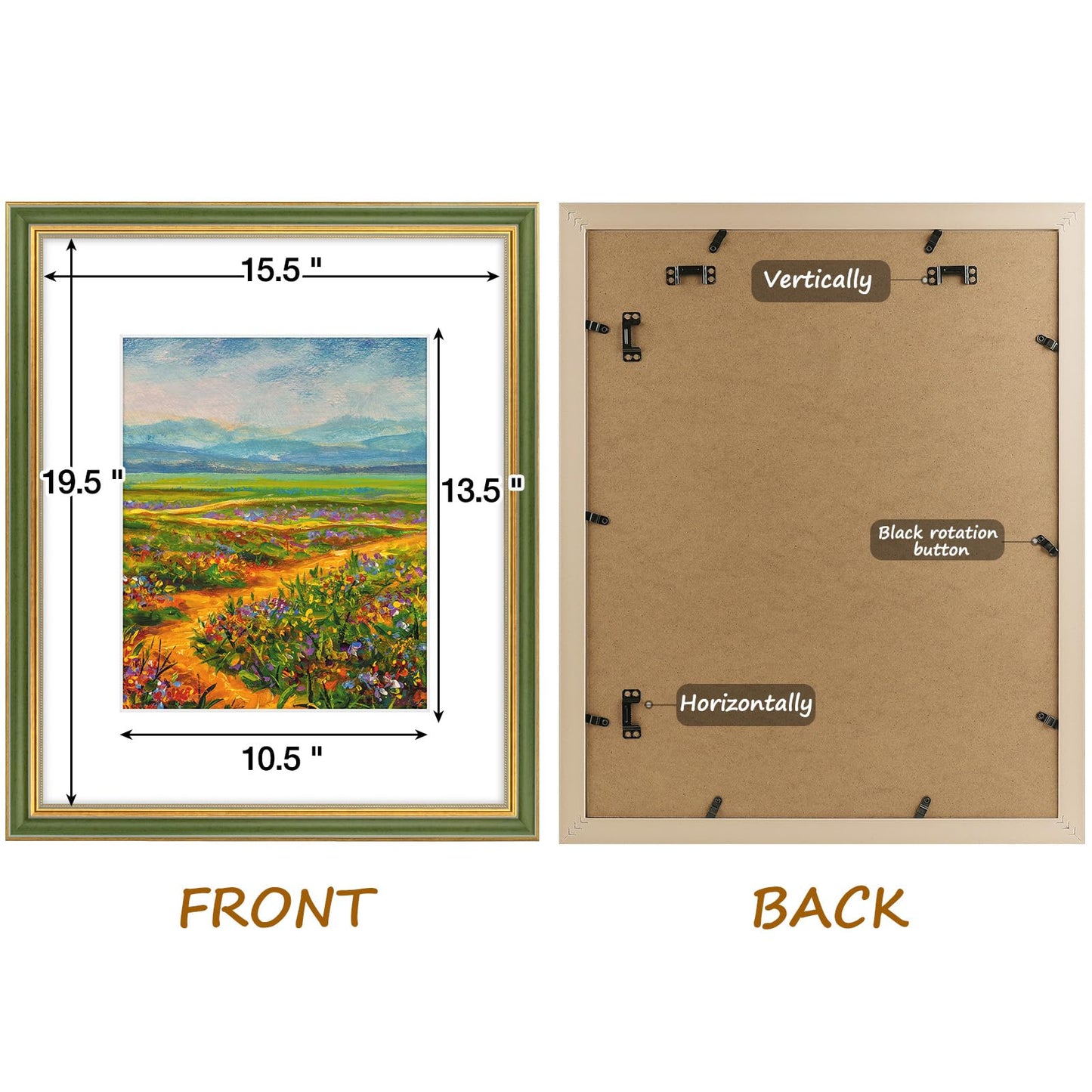 Golden State Art,16x20 Ornate Picture Frame with White Mat for 11x14 Photo or Display 16 x 20 Print without Mat Color Green Gold(Plexiglass Front)