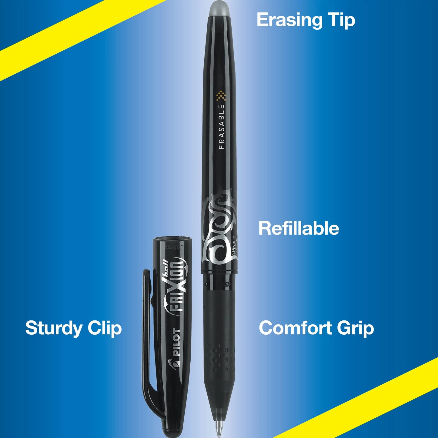PILOT FriXion Ball Erasable & Refillable Gel Ink Stick Pens, Fine Point, Black Ink, 12-Pack (31550)