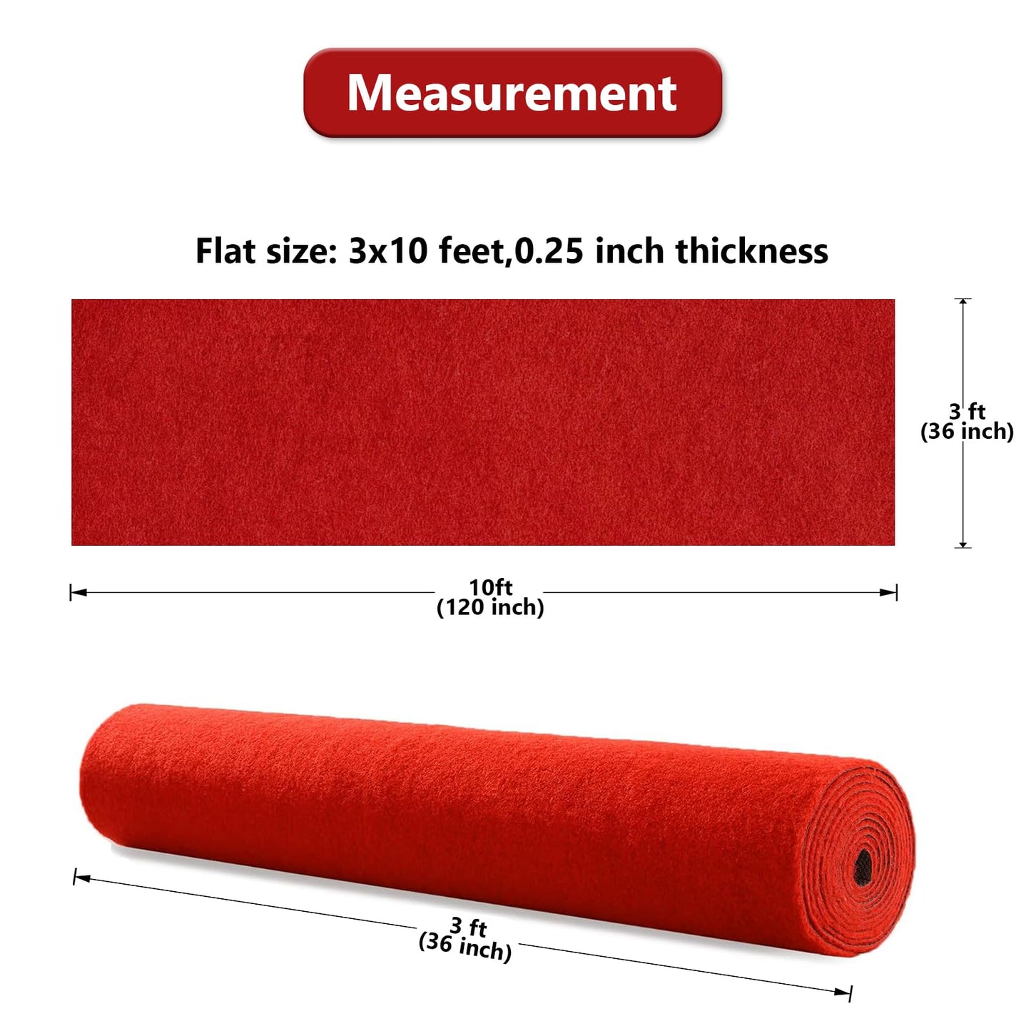 Red Carpet Runner Rug for Party and Event, Non-Slip TPR Rubber Backed Aisle Runway red Rug for Step, Proposal & Wedding Christmas Thanksgiving Decorations, Runway Rug for Prom(3 x 10ft, 450 GSM)