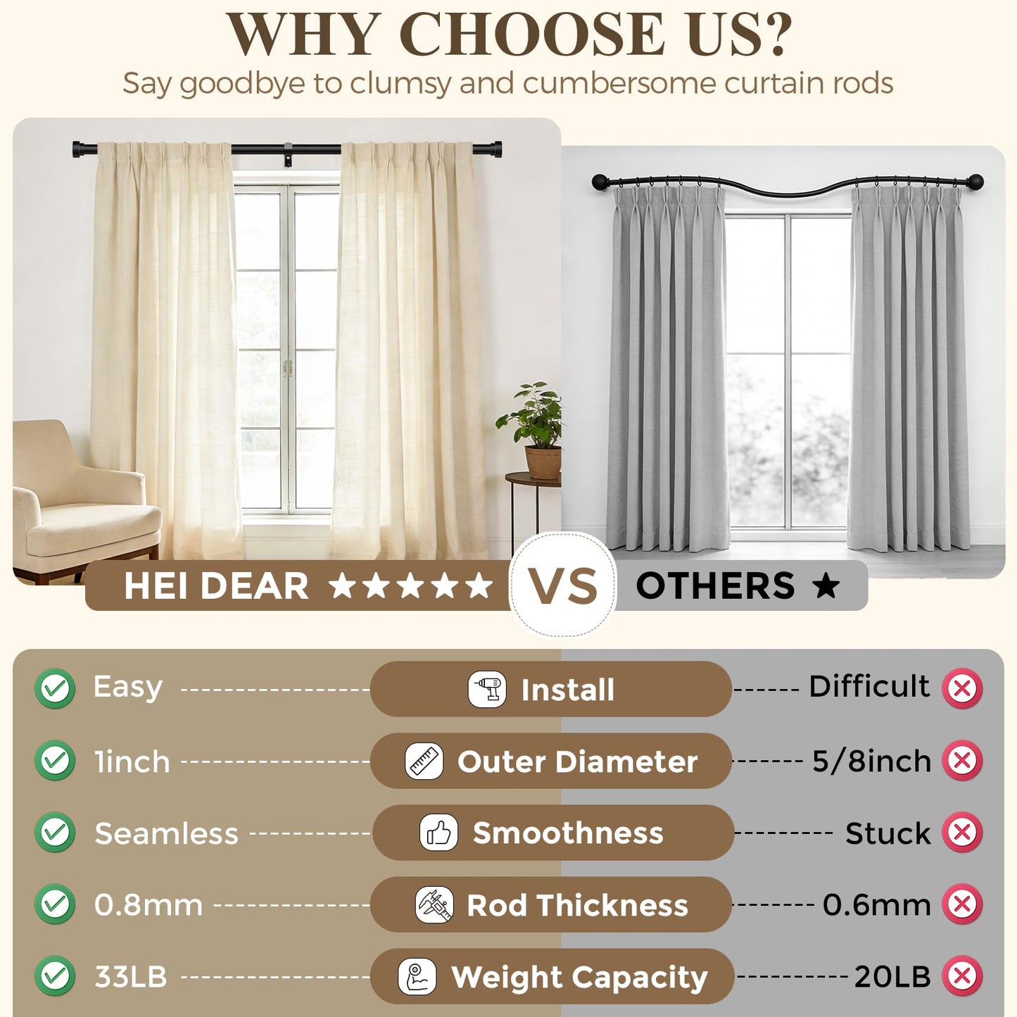 Extra Long Curtain Rods 120 to 170 Inch(10-14ft),1Inch Black Adjustable Extra Long Curtain Rod,Heavy Duty Decorative Window Curtains Rods for Bedroom