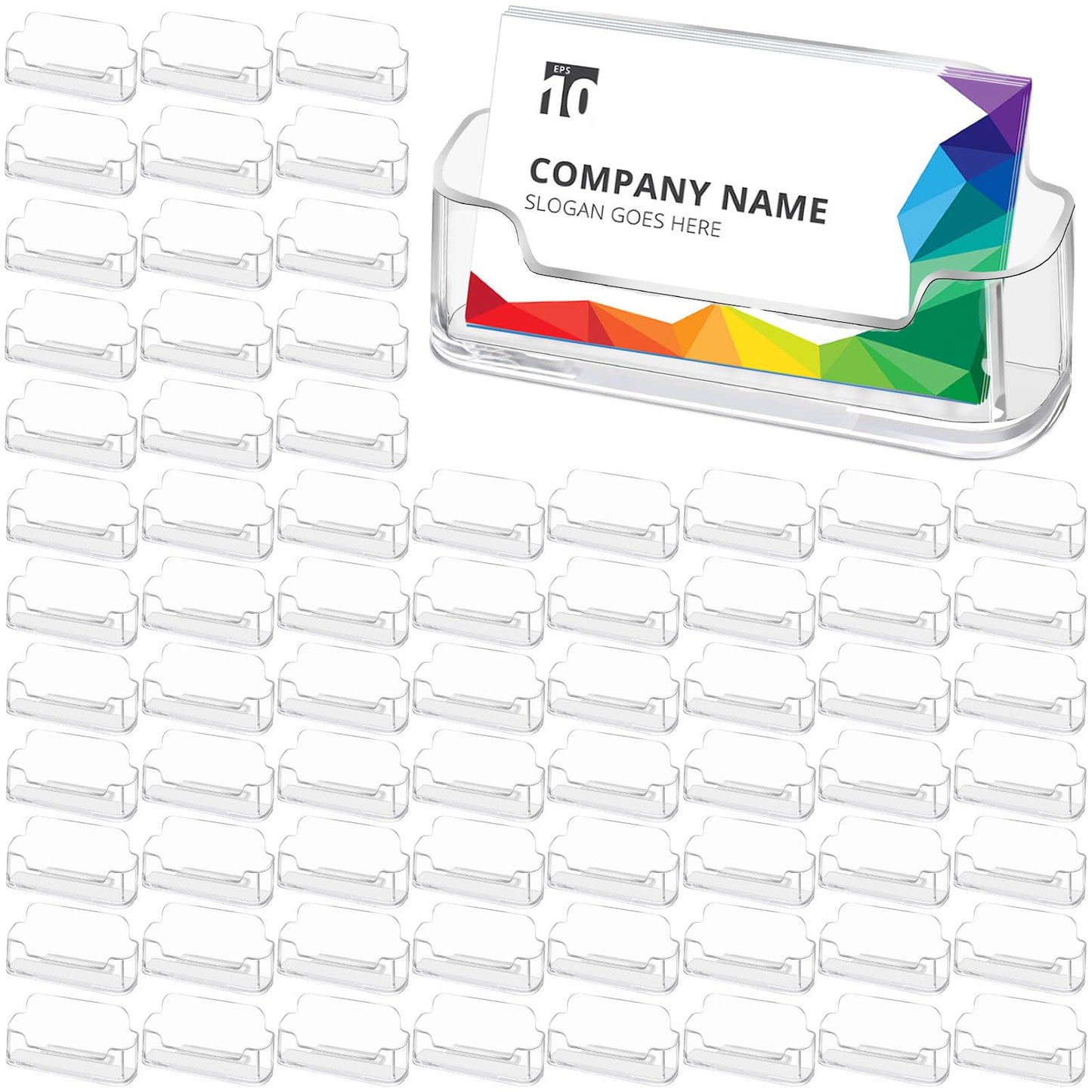 Mototo Acrylic Business Card Holder for Desk, 100 Pack Plastic Business Card Display Clear Business Card Holder Desktop Cards Stand for Home Office Exhibition Desk Table, Fits 30-50 Business Cards