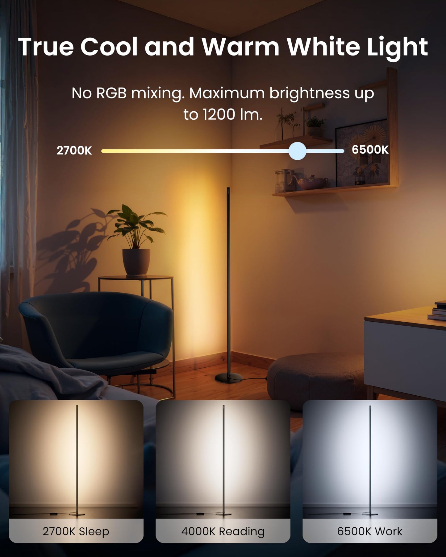 SwitchBot Smart Floor Lamp RGBICWW Voice/App Controlled Works with Alexa, Apple Home & Google, Matter, Warm & Cool White, 1200lm Music Sync, Lamp for Living Room for Bedroom — Christmas/Holiday décor