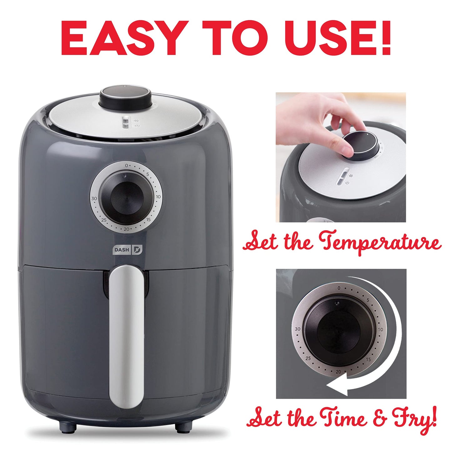 Dash Compact Air Fryer - Healthy Cooking with Auto Shut-Off Feature, Adjustable Temperature Control & Nonstick Fry Basket - Has AirCrisp® Technology - 2 Quart - Cool Grey
