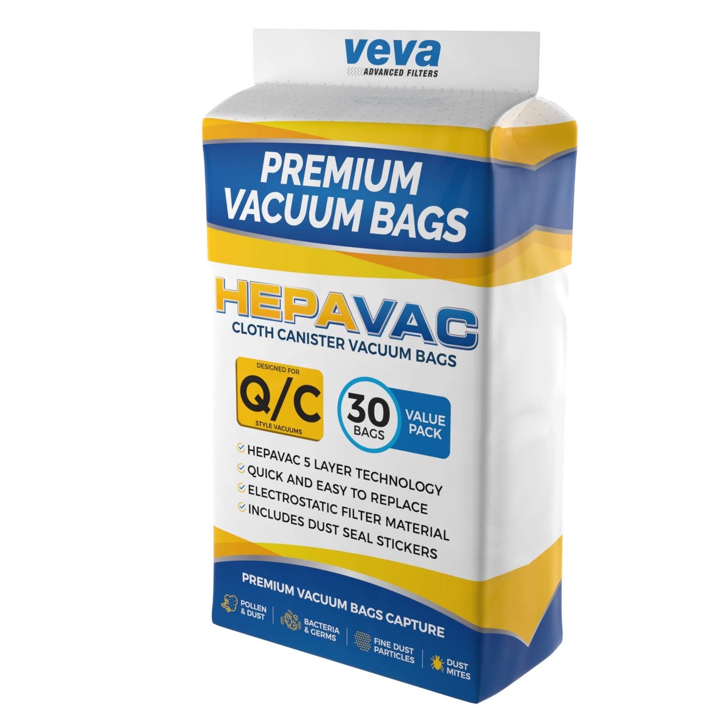 30 Pack Type Q/C 53292 HEPA Vacuum Bags for Kenmore Canister Vacuum Cleaners 5055, 50558, 53291, 53292, Series 600, 400, 200