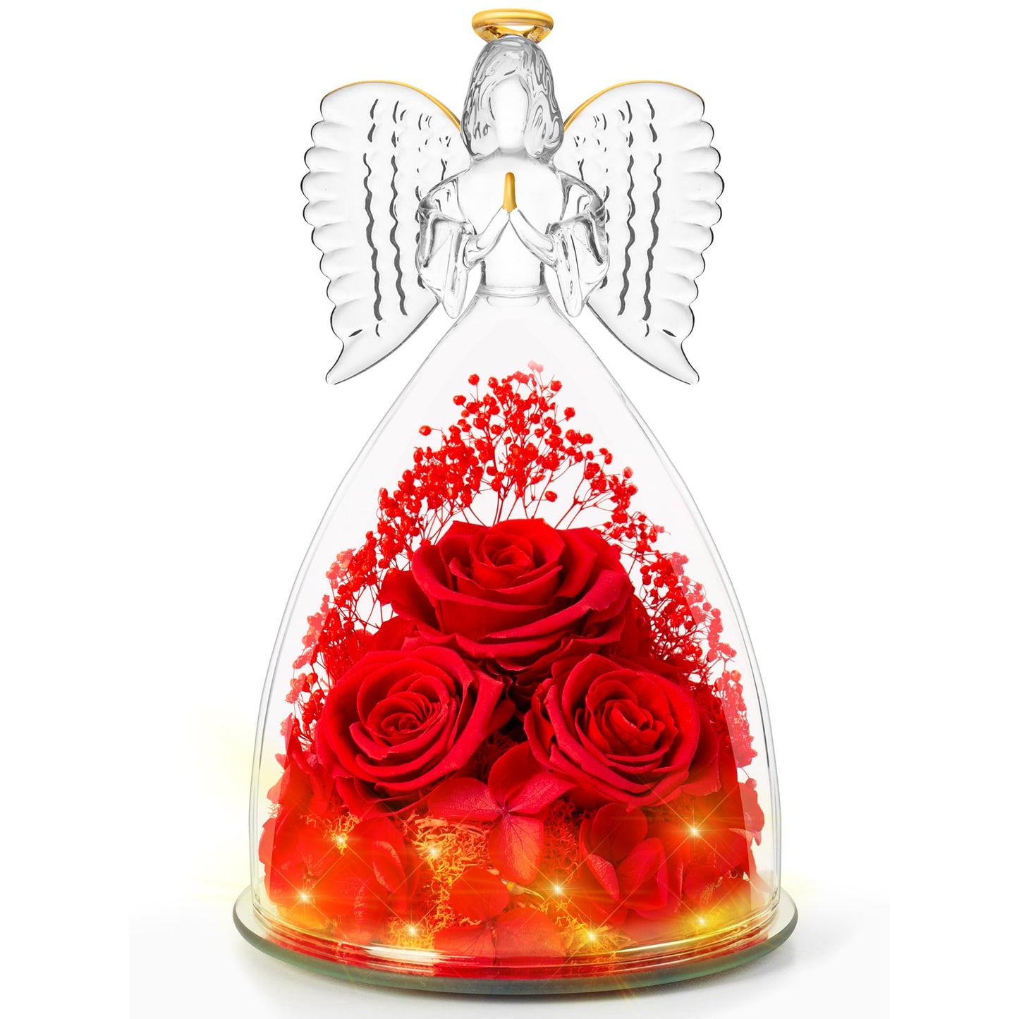Agrul Mothers Day Flowers Gifts for Mom Women,Forever Real Roses in Angel Figurines,Mothers Day Roses Gifts for Grandma Wife/Red