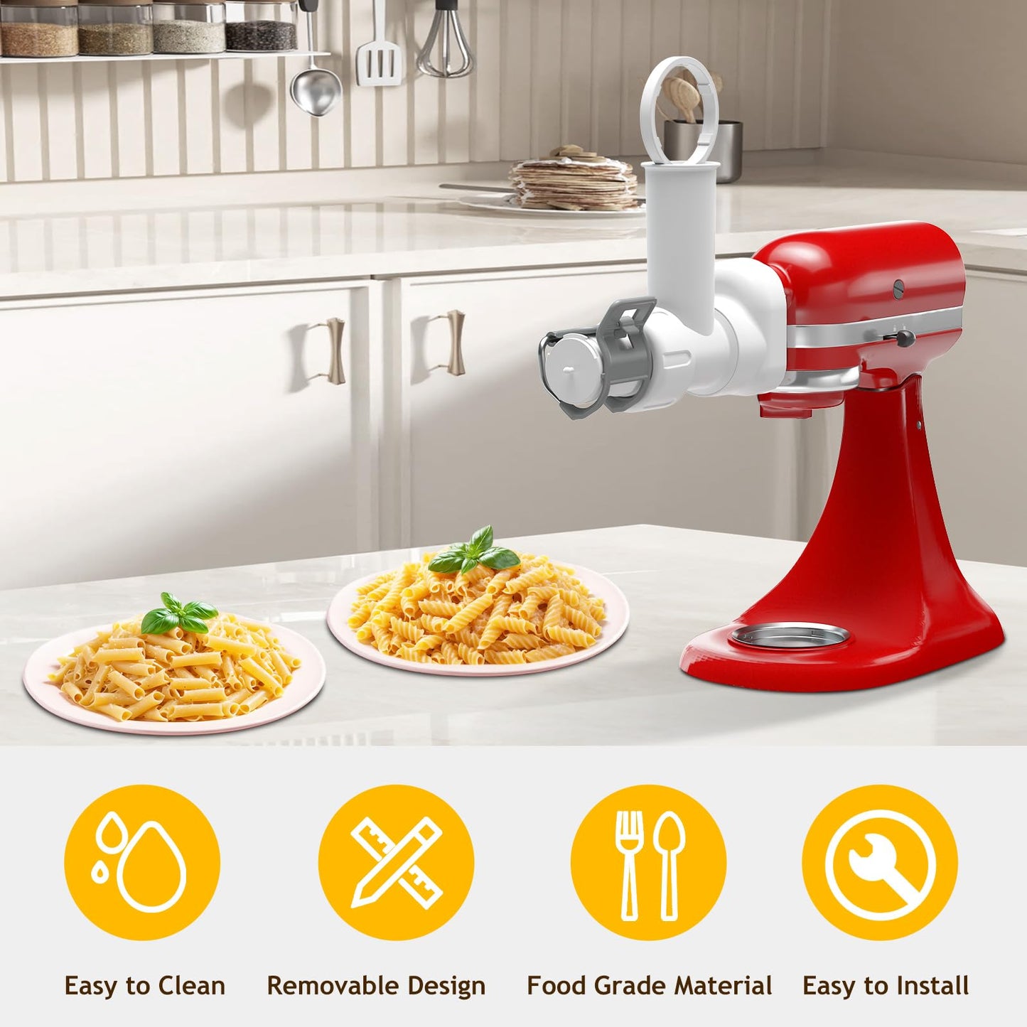 Pasta Maker Attachment for Kitchenaid Stand Mixer with 6 Different Shapes of Pasta Outlet, Durable for Kitchenaid Accessories and Attachments, Dishwasher Safe