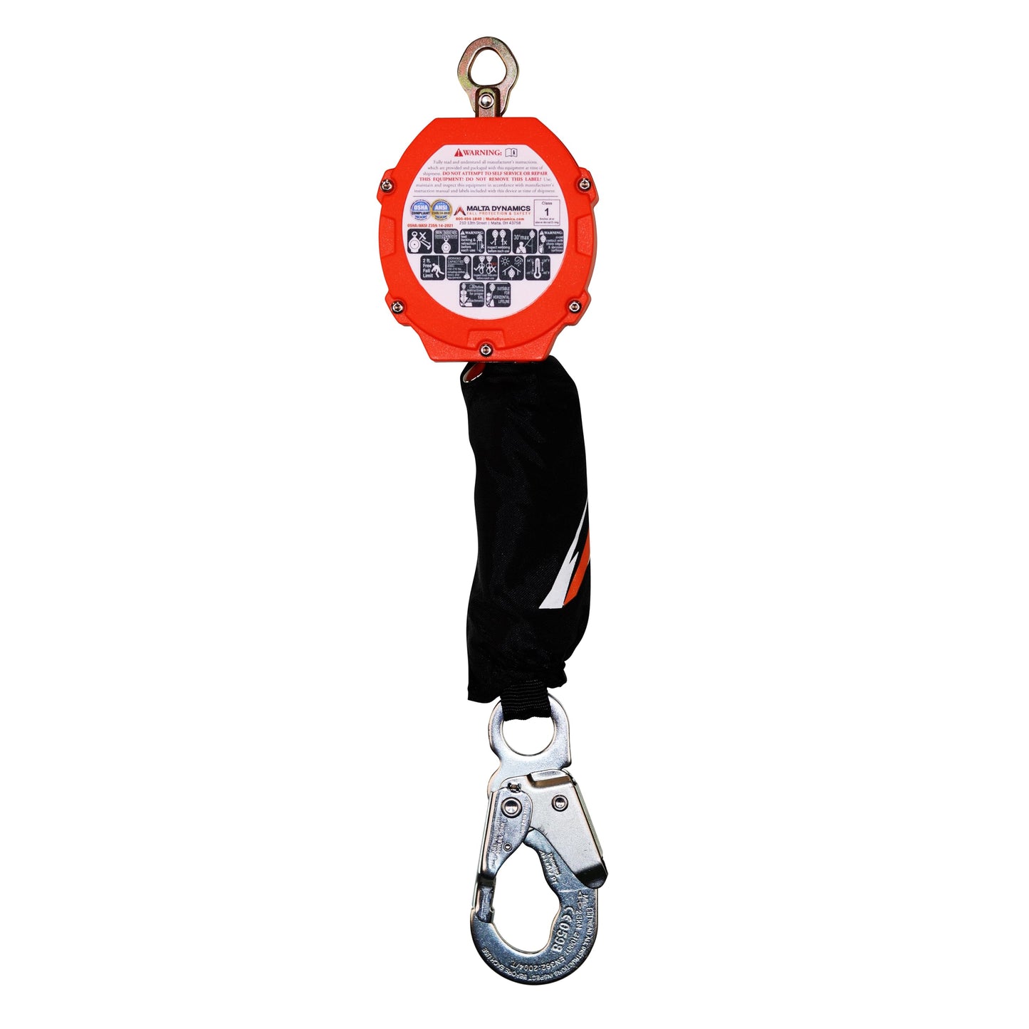Malta Dynamics Pygmy Hog 11-Foot Web Self-Retracting Lifeline with Steel Snap Hook, OSHA/ANSI Compliant