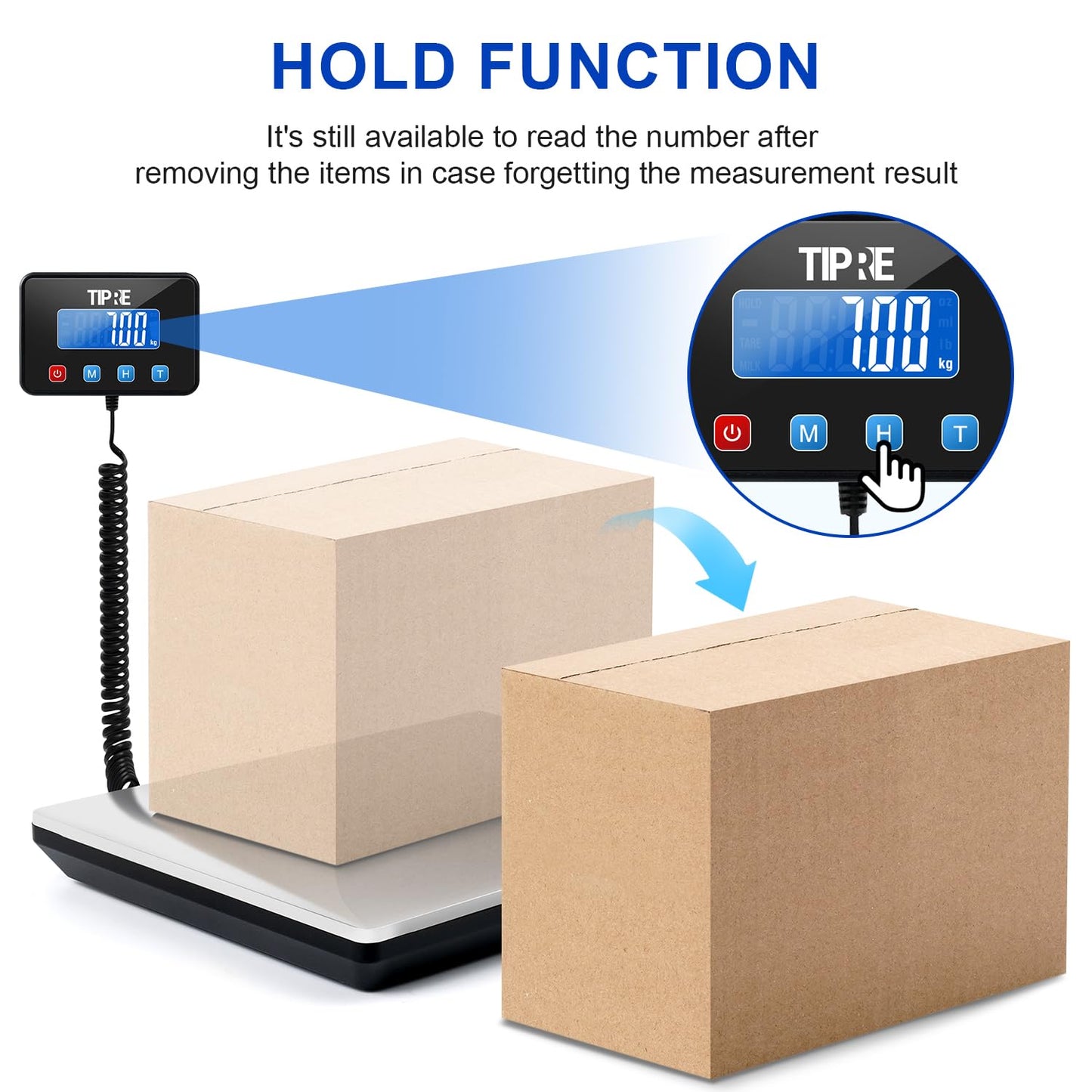 TIPRE Shipping Scale 660lbs for Packages,Heavy Duty Digital Postal Express Scale,1 oz High Accuracy with Charging Cable & Batteries,Extra Large Stainless Steel for Small Business,Warehouse,Home