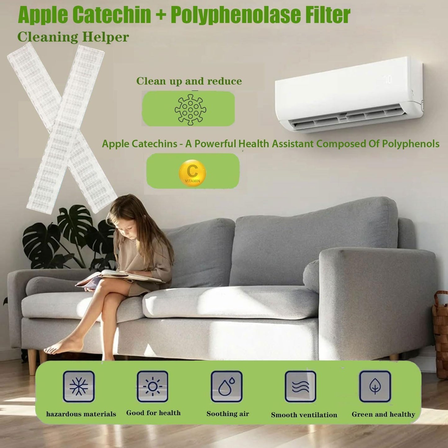 4-pack Mini Split Air Filters replacement Compatible with Fujitsu General UTR-FA16 and UTR-FA16-2 utr fa16 9317250009 Apple Catechin Filter