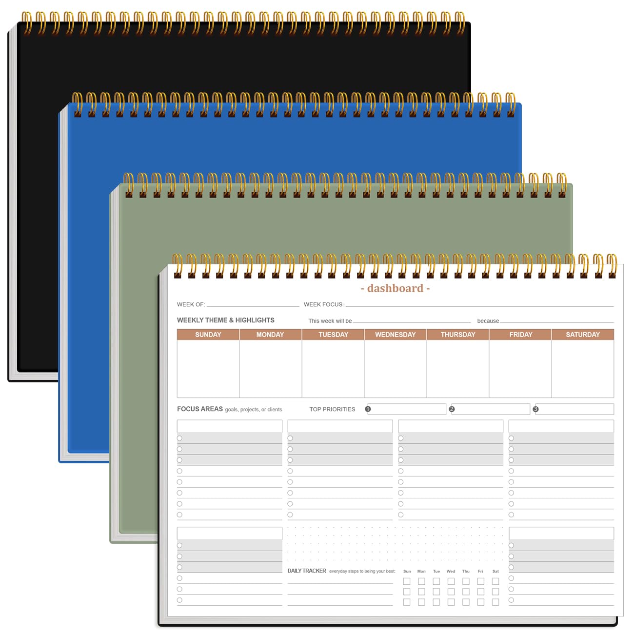(3-Pack) Weekly Productivity Planner - 8.5" x 11" Dashboard Desk Notepad Has 6 Focus Areas to List Tasks for Goals, Projects, Clients, Academic or Meal-Organize Your Daily Work Efficiently, 54 Weeks