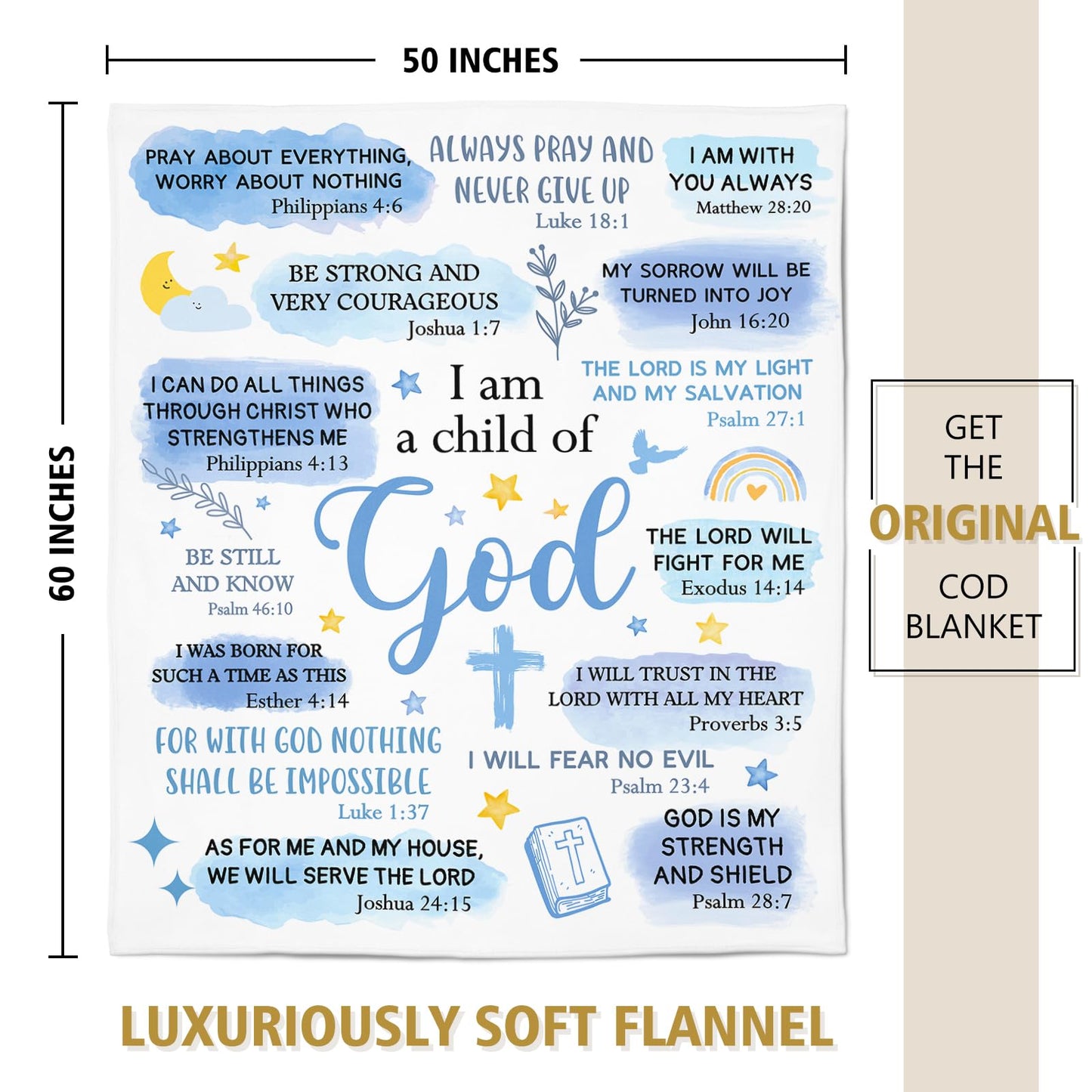 Encoink Baptism Gifts for Boys, I Am a Child of God Blanket, Christian Gifts for Men Birthday, Teen Boy Gifts Trendy Stuff, Inspirational Confirmation & First Communion Gifts for Boys (50 * 60)