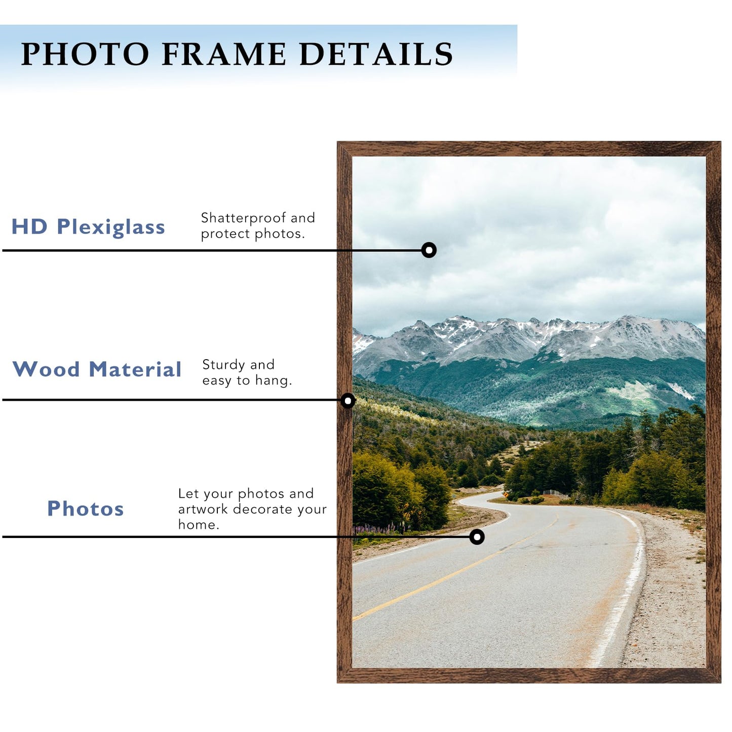 QOTIB 16x24 Picture Frame for Wall Hanging, Wood 16 x 24 Frame 40x60 cm Poster Photo Frame for Wall Horizontally or Vertically, Deep Brown, 1 Pack