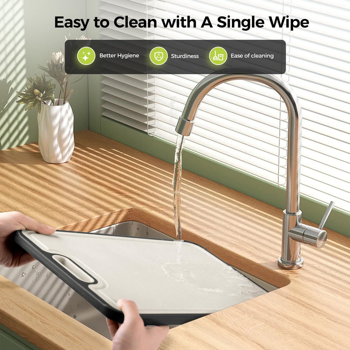 Titanium Cutting Board for Kitchen, Cutting Board Double Sided Food Grade, Pure Titanium/PP, Easy to Clean Large Size 15”×10.3”