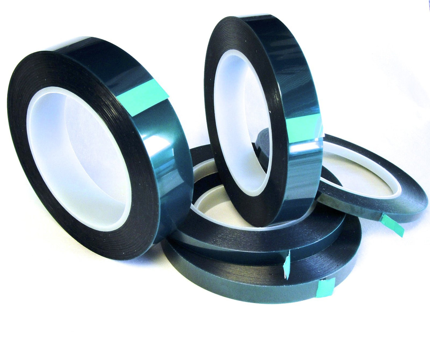 5 Roll High Temp Masking Tape Kit for Powder Coating, Painting, Hydrodip, Sublimation - Green Polyester 1/4", 3/8", 1/2", 3/4" & 1"